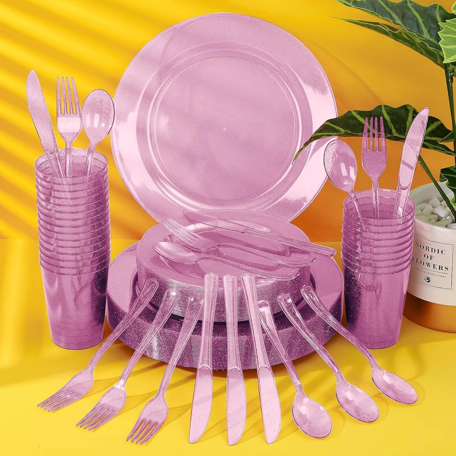 Plastic Cutlery Combo Box | Rose Gold Glitter | Pack of 48
