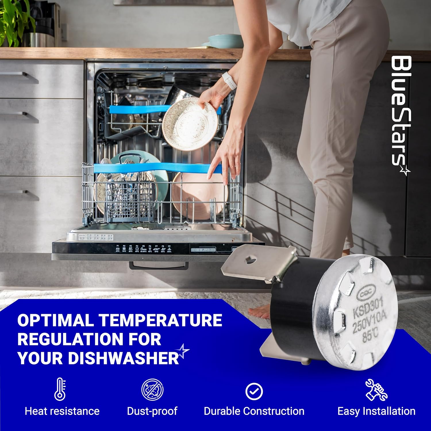 BlueStars 661566 Dishwasher High Limit Thermostat - Compatible for Whirlpool Kenmore KitchenAid Amana Maytag Dishwashers - Replaces WP661566 3371618 W10339474 AP6010246 PS11743423