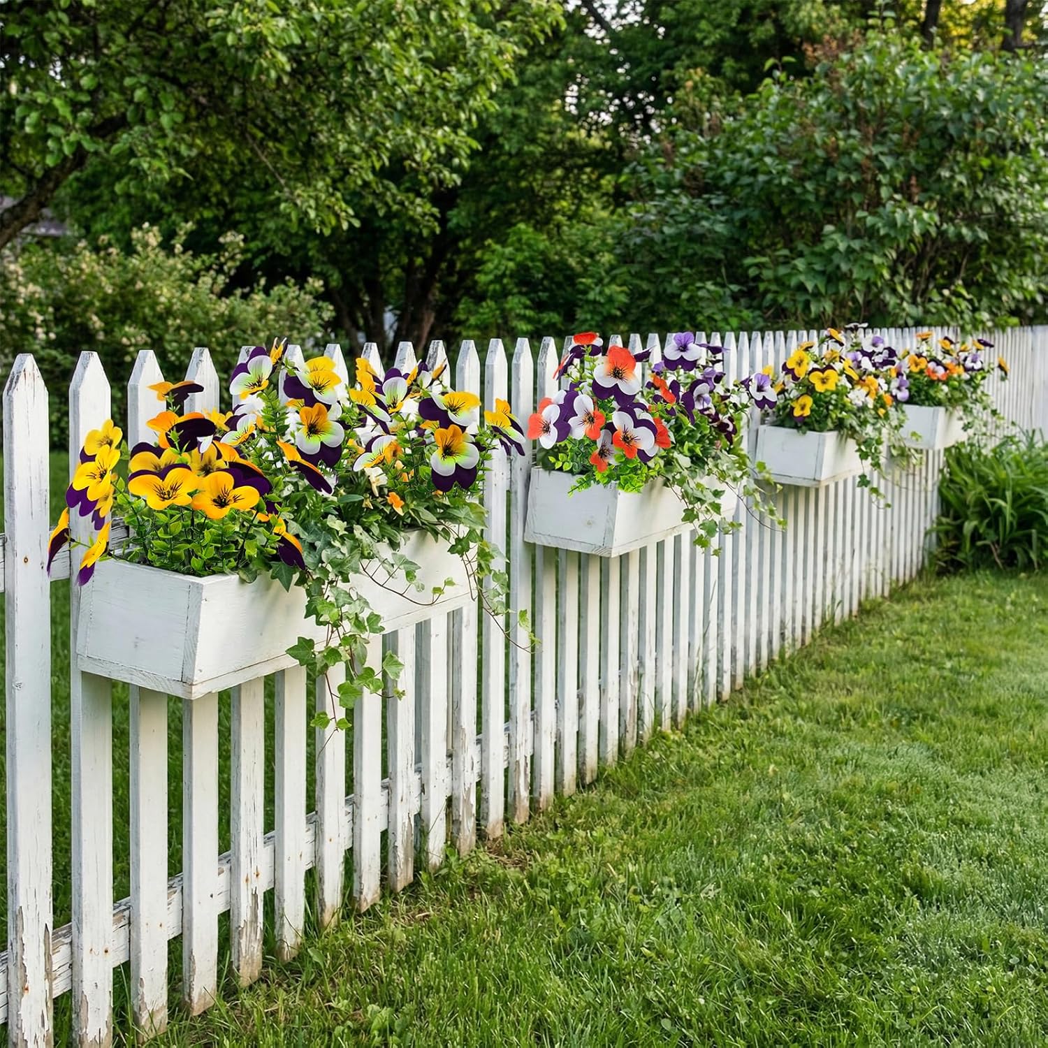 16 Pcs Artificial Pansy Flowers for Outdoor Faux Silk Spring Flowers for Outside, UV Resistant Realistic Pansies for Window Box, Planter, Front Door, Porch and Garden Home Decor (16, Purple,Yellow) - Image 7