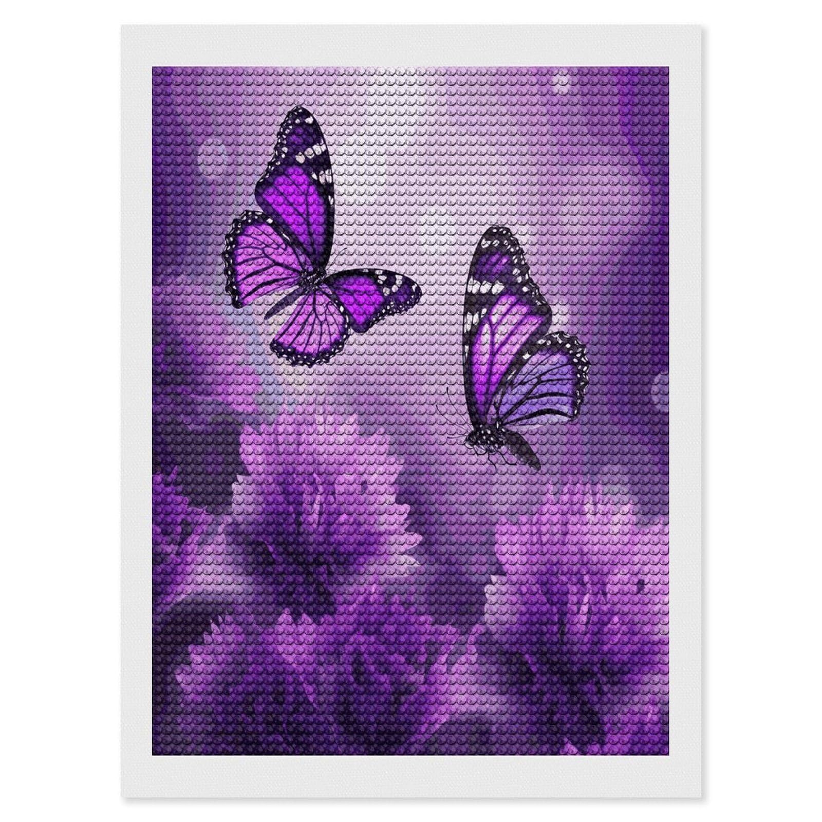 LDGSUPH Purple Flower Butterflies Diamond Painting Kits for Adults Paint with Diamond Pictures Art DIY Full Drill Diamond Dots Painting Personalized Diamond Photo for Home Wall Decor Gift 12"x16"