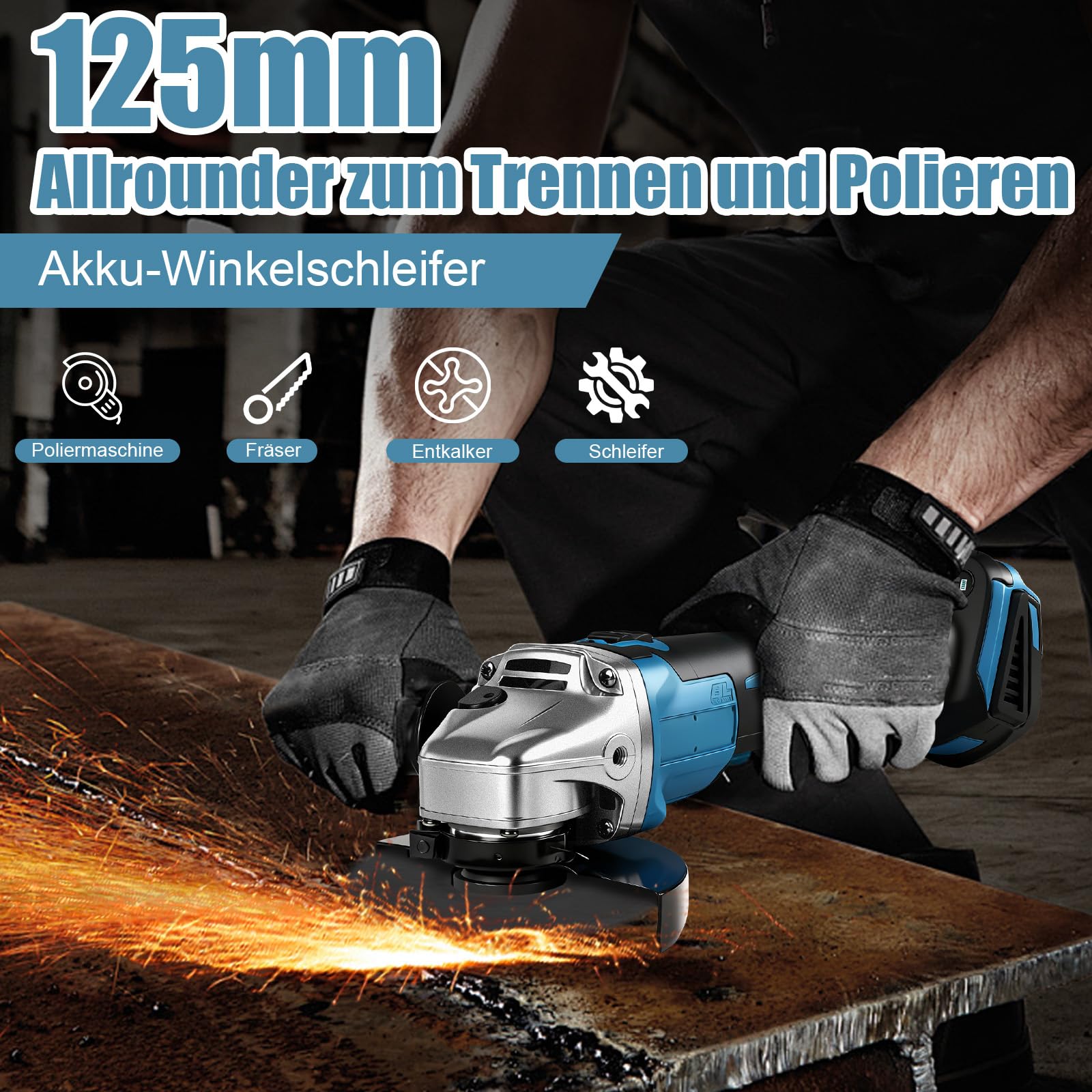 Akumulatorowa szlifierka kątowa do Makita 18 V, szczotka, kompaktowa 9000 obr./min, z 4 prędkościami, tarcza szlifierska 125 mm z kluczem szlifierskim do szlifowania, cięcia i polerowania (bez