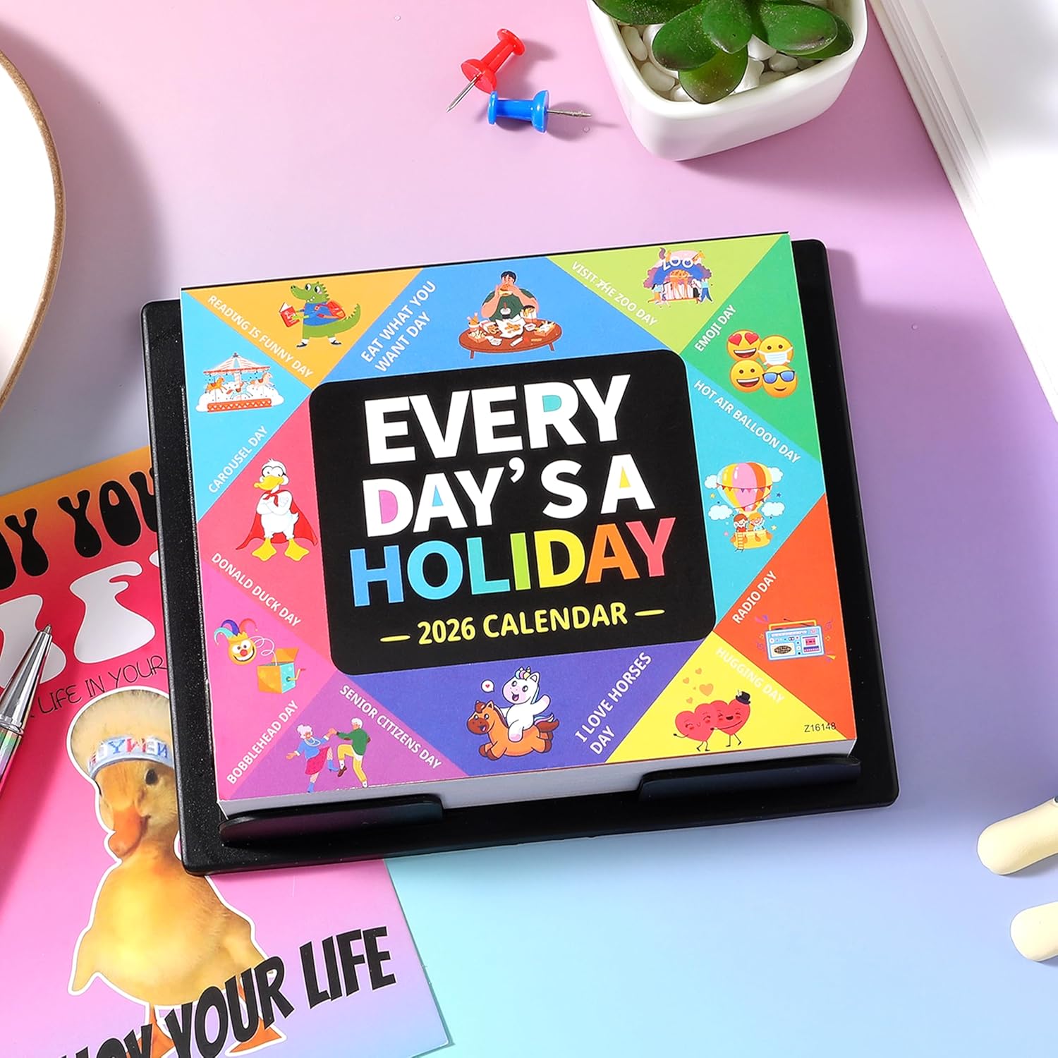 2026 Desk Calendar - 2026 Every Day's A Holiday Calendar, 12 Months Calendars from Jan.2026 - Dec.2026, 5.91'' x 4.92'', Small Desk Calendars with Full-Color Tear-Off Pages, Premium Paper, Plastic Backplane bracket for Home & Office - Image 2