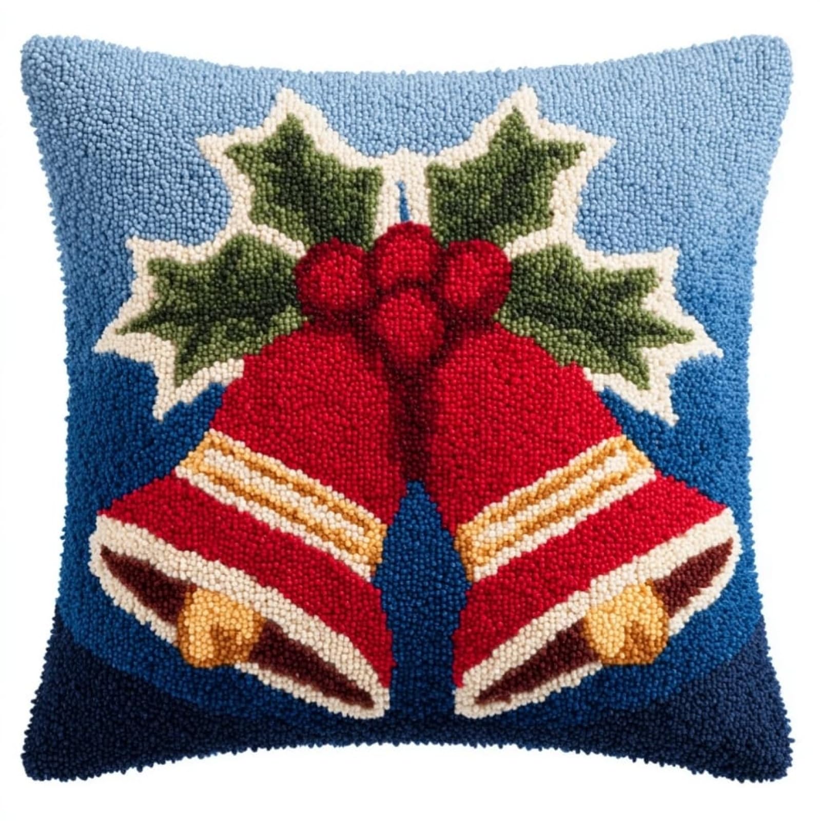 AxiangziK Latch Hook Kit for Adults 43x43cm,Christmas Bells DIY Pillow & Rug Craft Kit for Beginners,Handmade Yarn Art,Relaxing Home Sofa Decor Gift,17x17in
