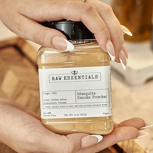 Miniatura 6 de Raw Essentials Polvo de humo Mesquite  infunde un sabor ahumado audaz sin barbacoas  perfecto para adobos y masajes de barbacoa  botella de 8 onzas