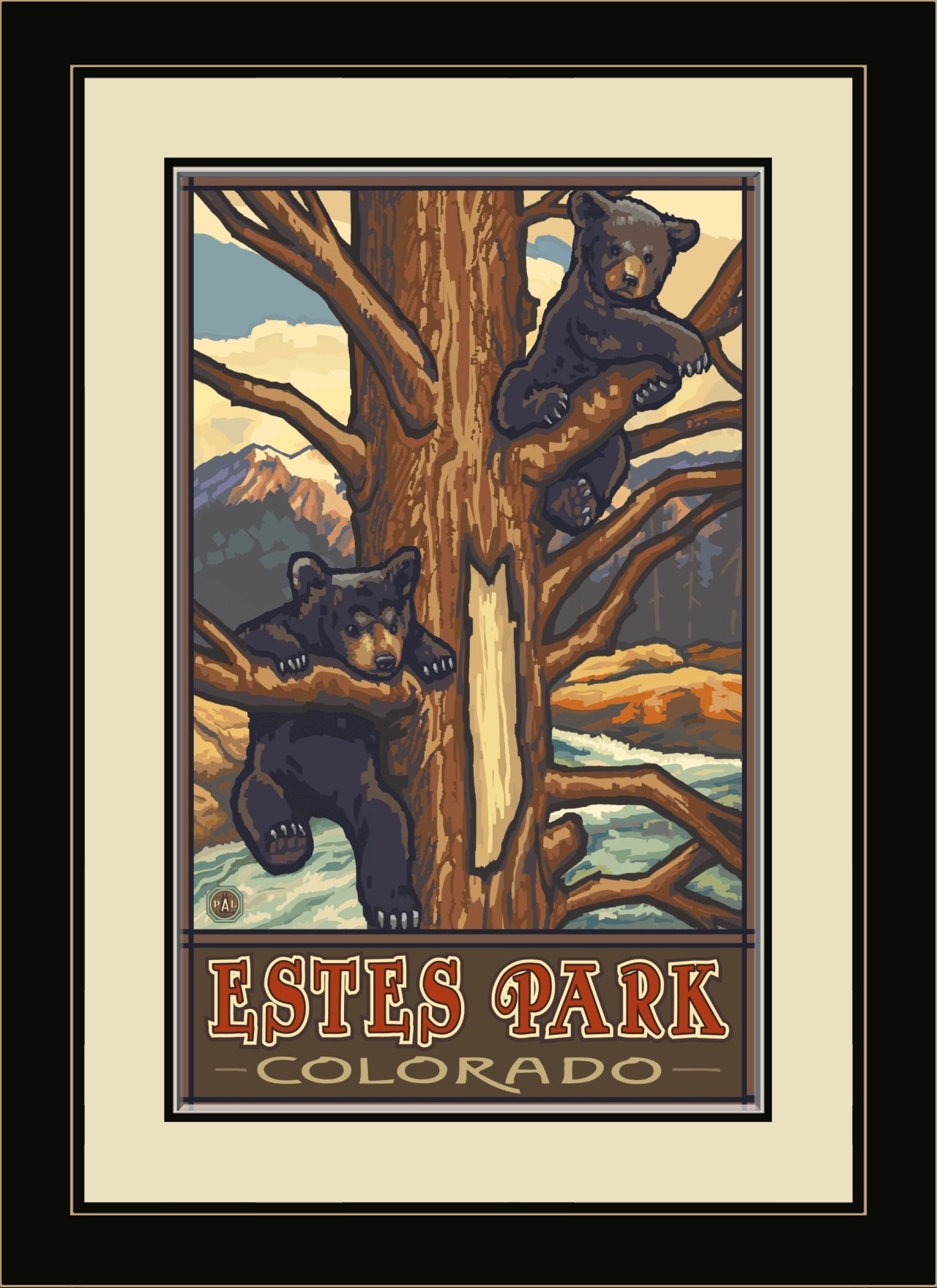 Northwest Art Mall PAL-0770 MFGDM TBC Estes Park Colorado Two Bear Cubs Framed Wall Art by Artist Paul A. Lanquist, 13 by 16-Inch