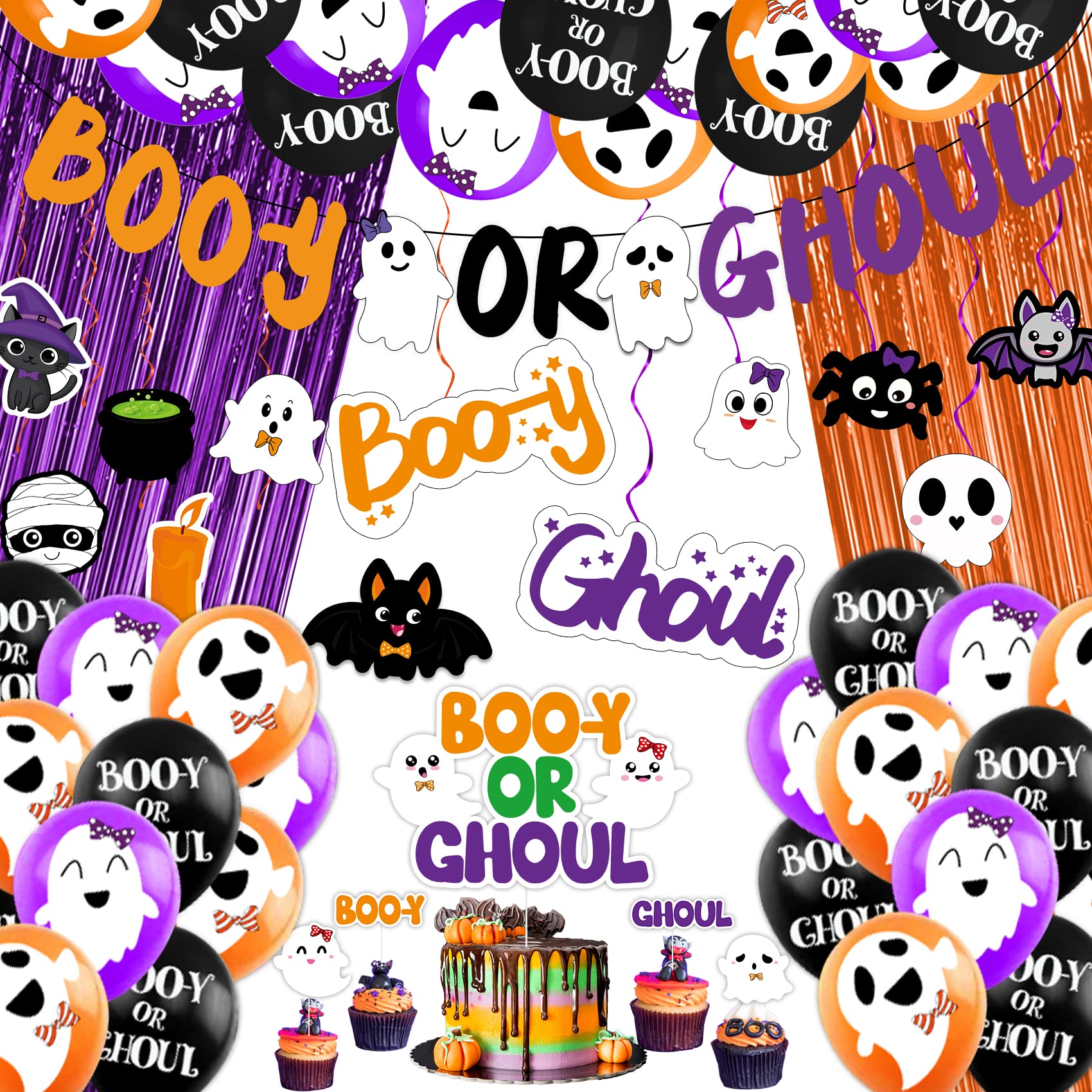 Photo 1 of Joyful Start Halloween Gender Reveal Decorations Halloween Gender Reveal Party Supplies 86pcs 