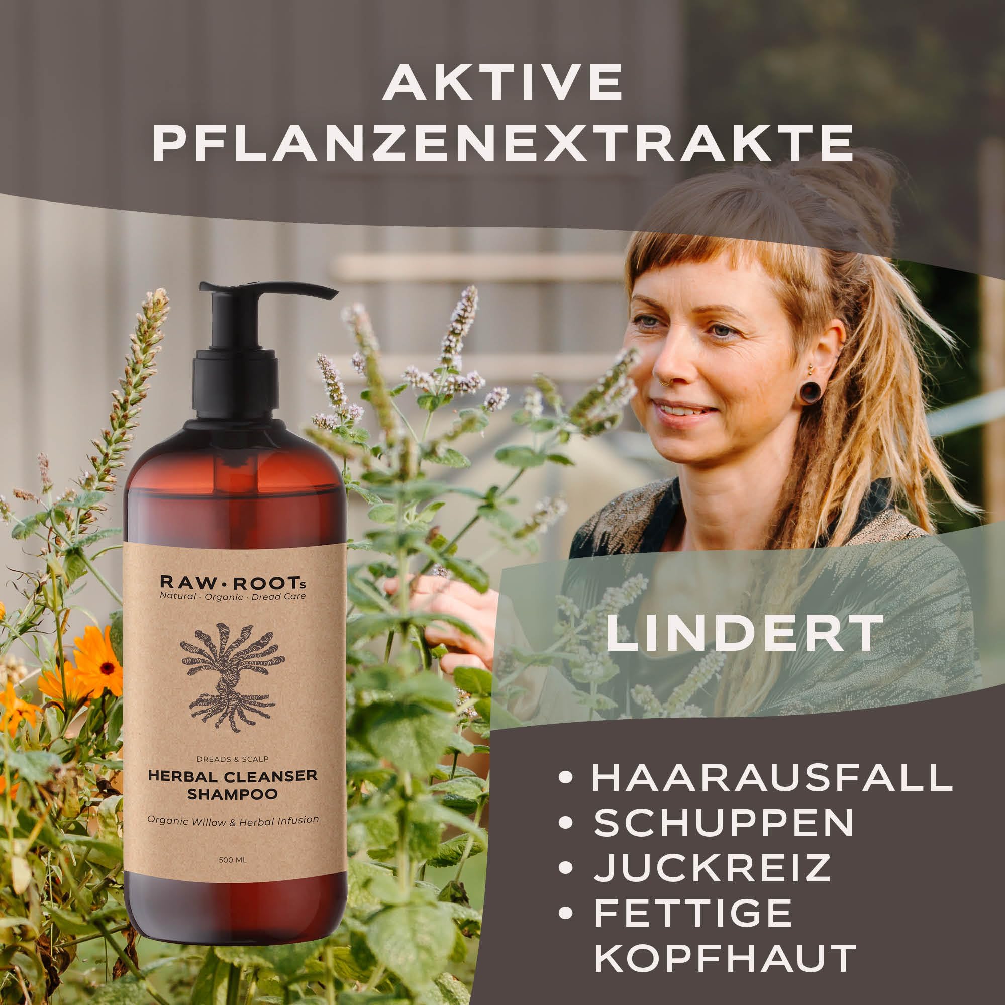 RAW ROOTs Herbal Cleanser 500ml - Herbal Essence Shampoo für Dreadlocks und natürliches und fettiges Haar - Shampoo ohne silikon sulfate und parabene