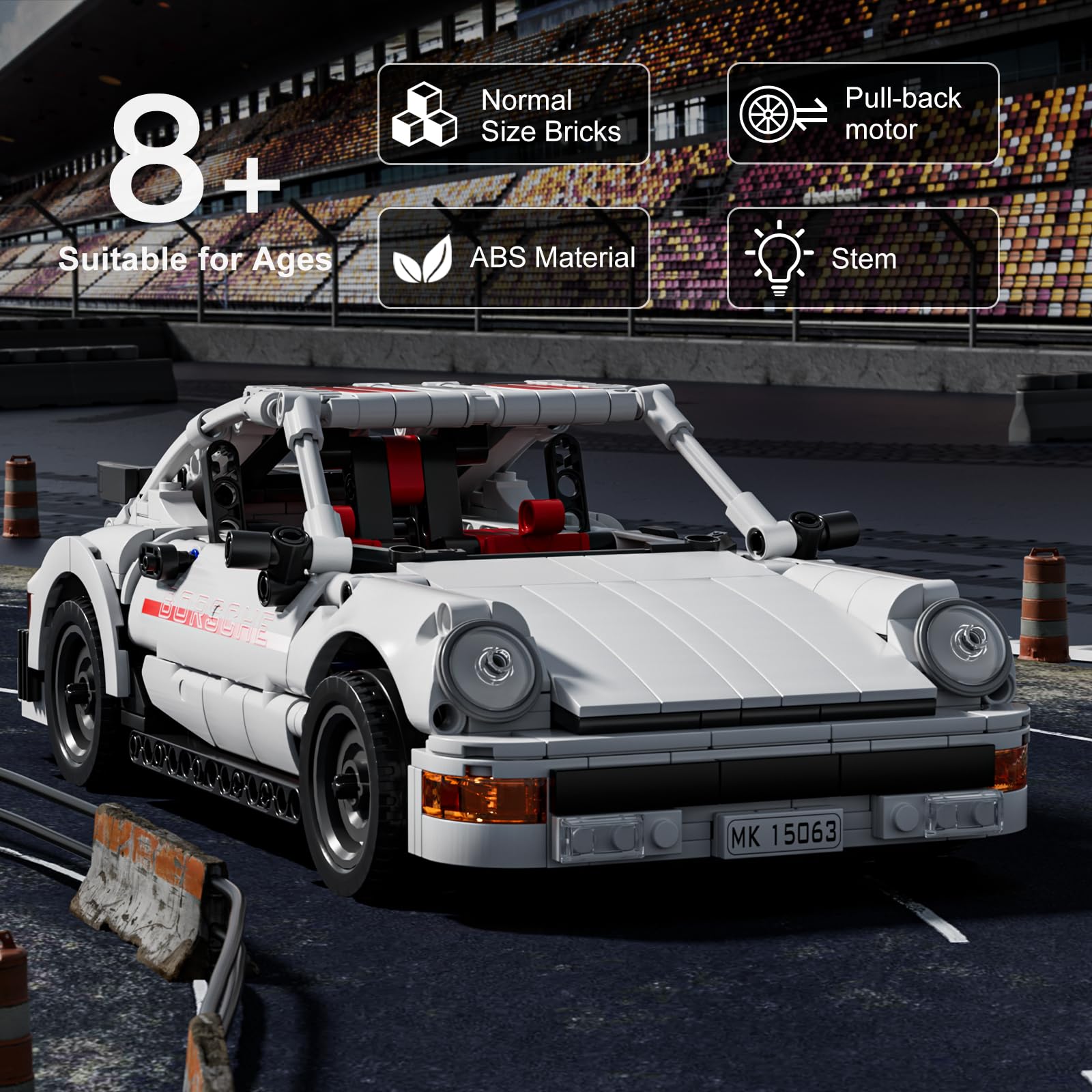 Mould King 15063 Technik Speed Champion 911 Sportwagen Bausteine mit Rückziehmotor Rennwagen Klemmbausteine Modellauto zum Sammeln Für Fans Erwachsene(824 Teile)