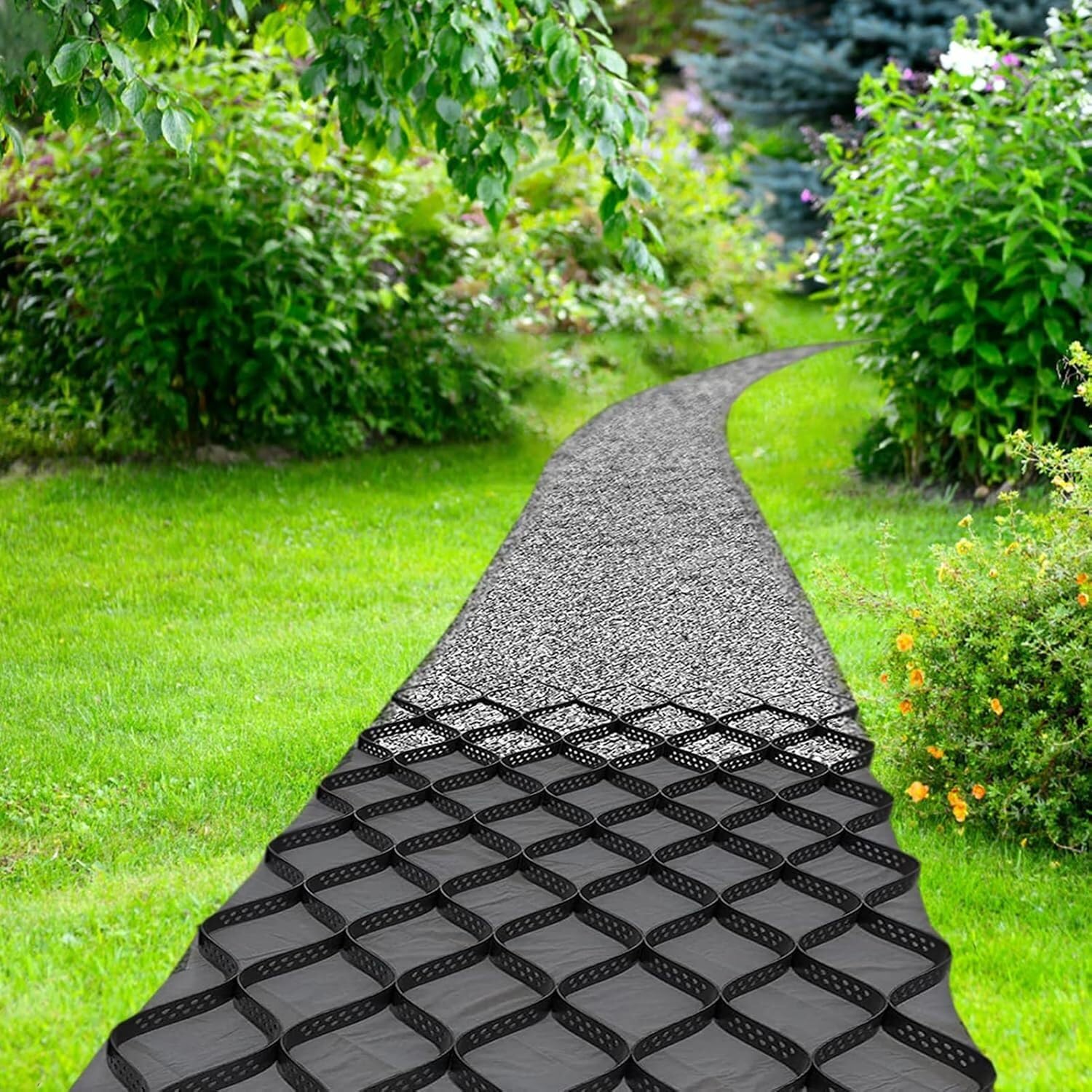 Système de pavé perméable anti-ornières avec grille de sol pour aménagement paysager durable