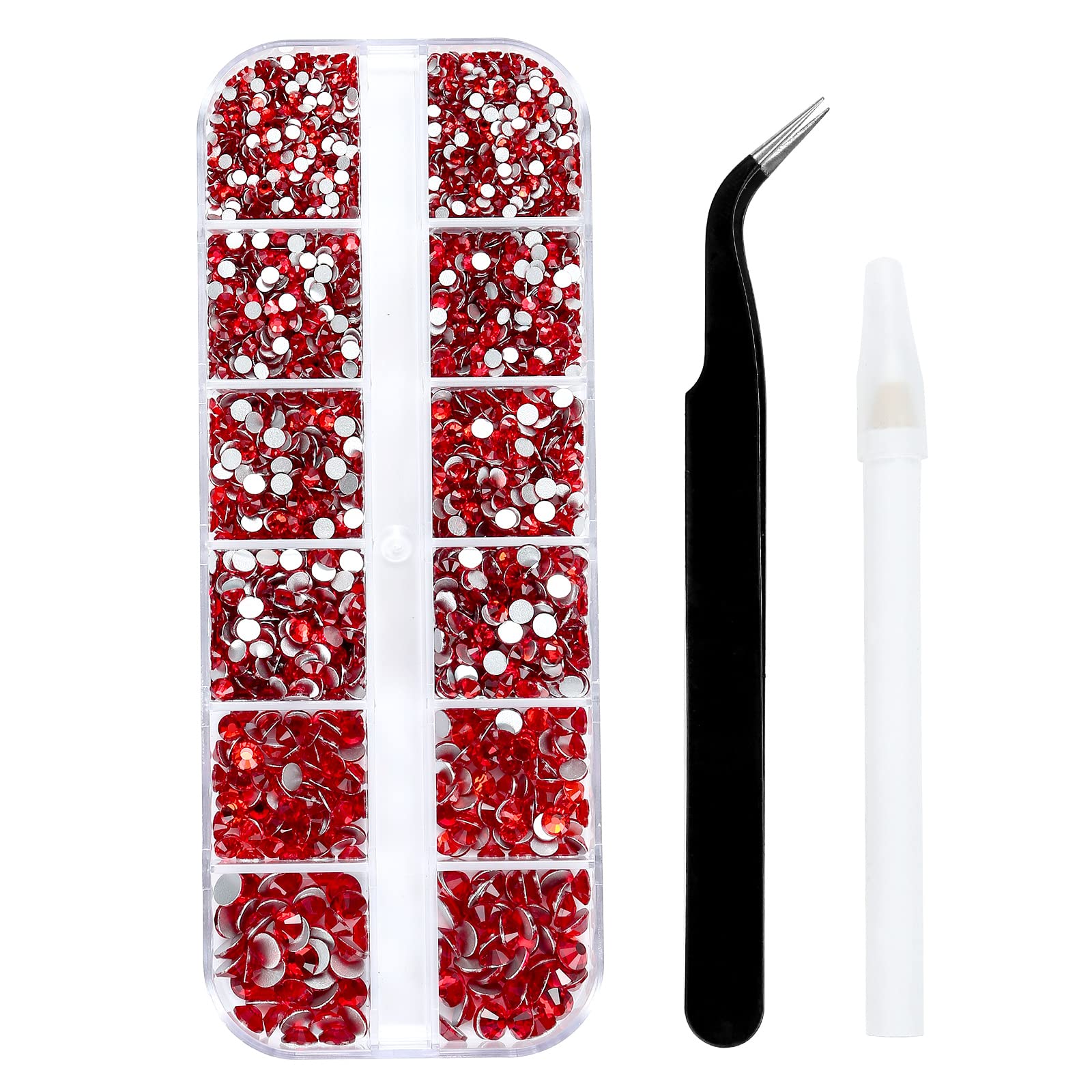YHMQ DU 3792PCS Rhinestones for Crafts Gems Nail Jewels Crystals - Craft Glass Diamonds Shiny Rhinestone Kit with Tweezers and Picking Pen, 6 Sizes (Red)