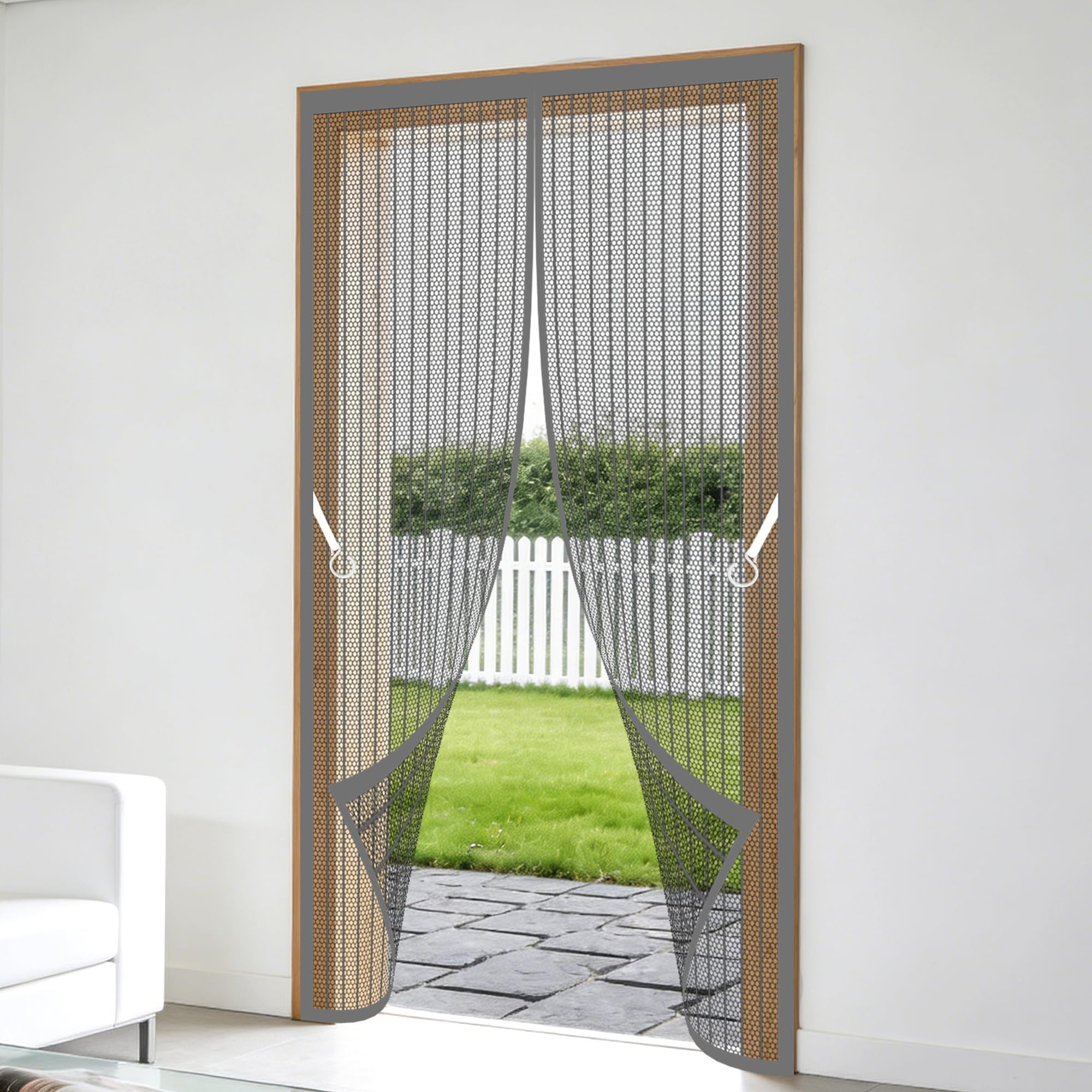 Magnetic Fly Insect Screen Door 112 x 208 cm Powerful Magnets Fly Screens Doors Keep Bugs Out Lets Fresh Air for Home, Bedroom, Living Room, Kitchen, Patio, Grey
