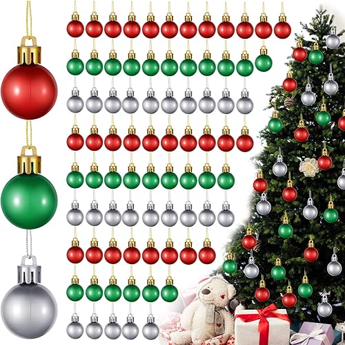 Mini bola para árbol de Navidad, adornos de plástico para colgar, decoración para árbol de Navidad, rojo, plateado y verde (36)