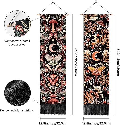 Miniatura 7 de Paquete de 2 decoraciones para colgar en la pared de hongos, decoración de habitación hippie, decoración de pared vertical botánica, tapiz de planta