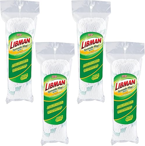 Libman Recambios de trapeador Tornado  Autoescurriente  Cabezal de mopa de algodón  Giro  Reemplazo de cabeza giratoria  Lavable a máquina  4