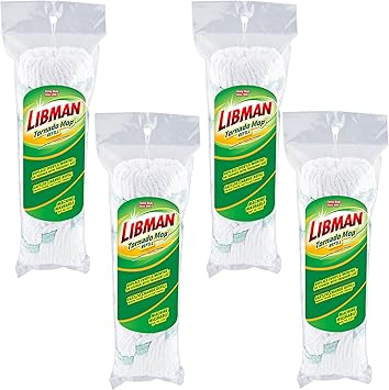 Libman Tornado Mop Refills | Self Wringing | Cotton Mop Head | Twist | Twist Head Replacement | Machine Washable | 4 Self Wring Heads | Direct Replacement Heads for The Tornado