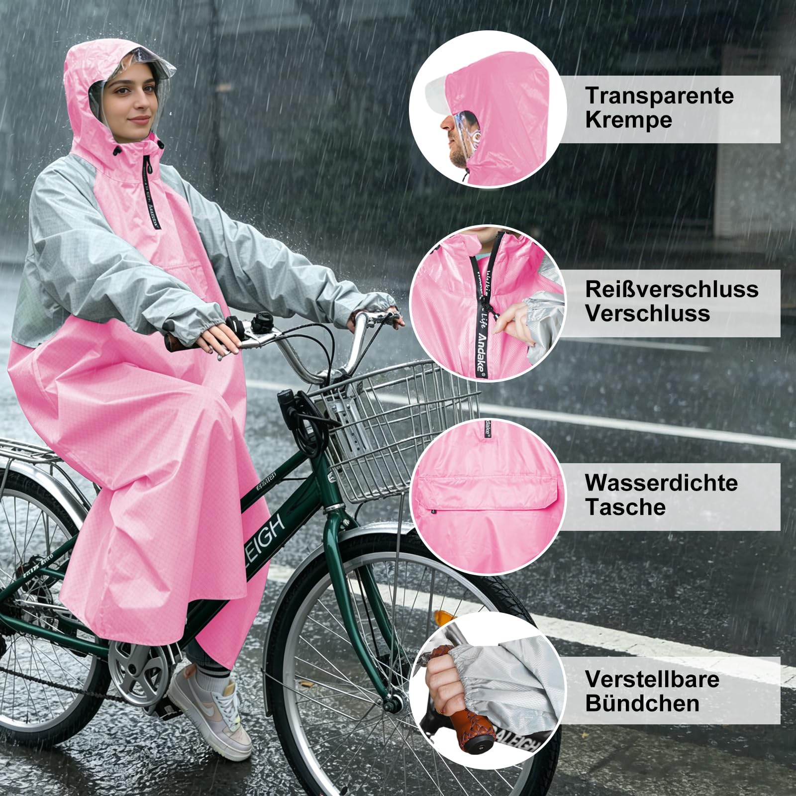 Andake Veste de pluie imperméable, légère et portable avec manches, unisexe, matériau indéchirable, convient pour l'extérieur, le cyclisme, la randonnée, la pêche