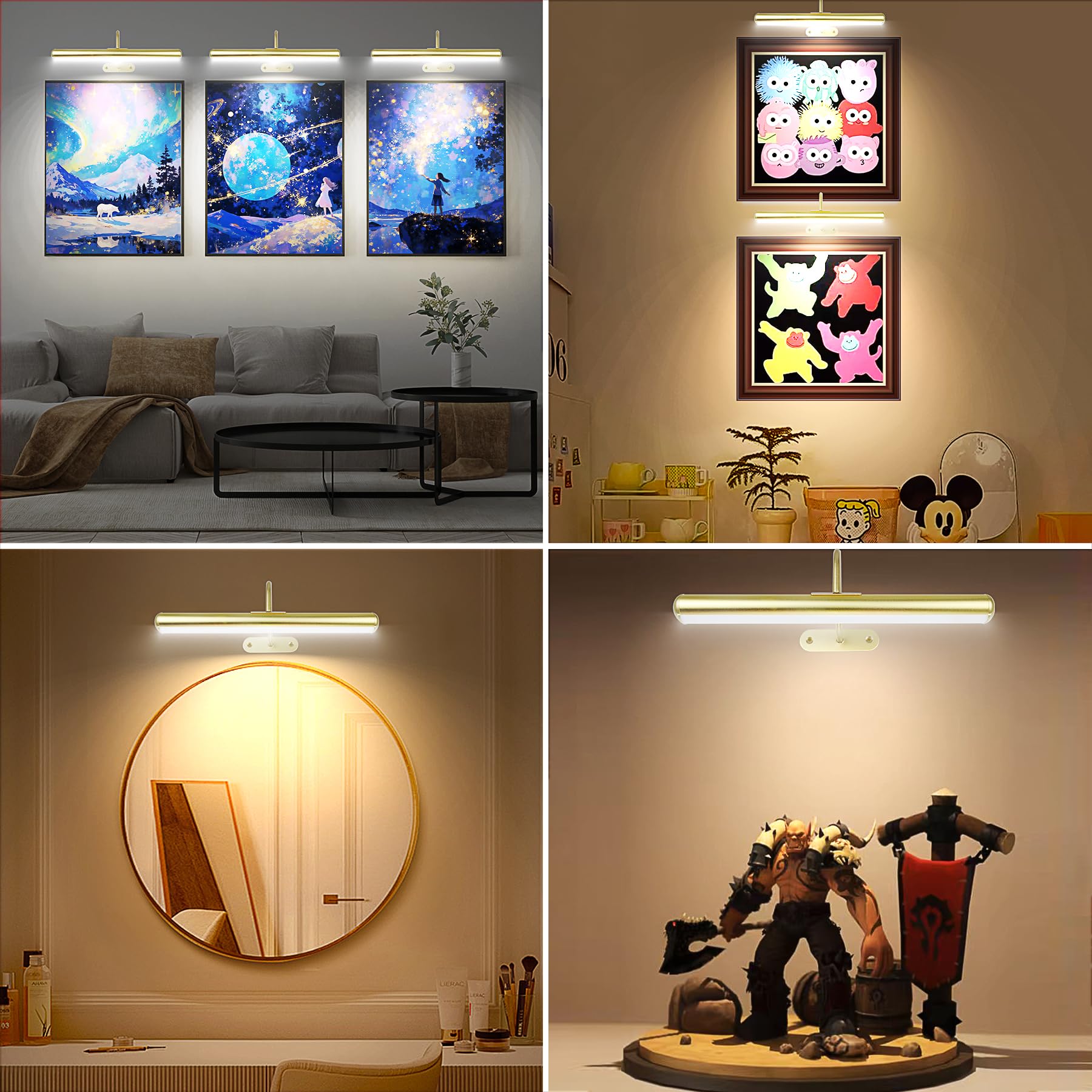 Paquete de 2 luces de pared recargables de 5000 mAh con controlador, colores cálidos/naturaleza/fríos, lámpara LED de pared de metal completo regulable de 400 lm, para galería de retratos de fotos