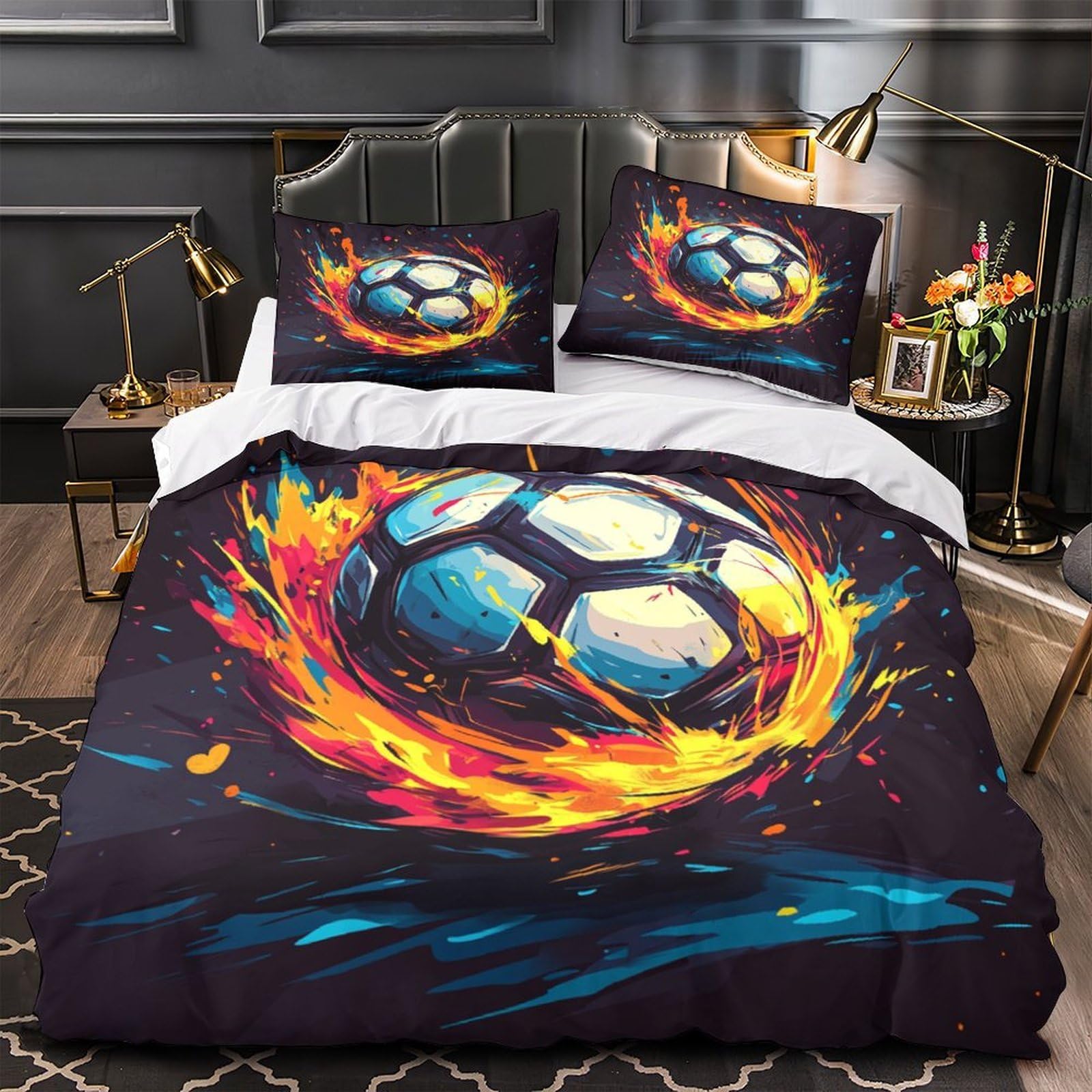 Drap de Couette Football 3D Respirant pour une Chambre d'Adulte Moderne et Sportive