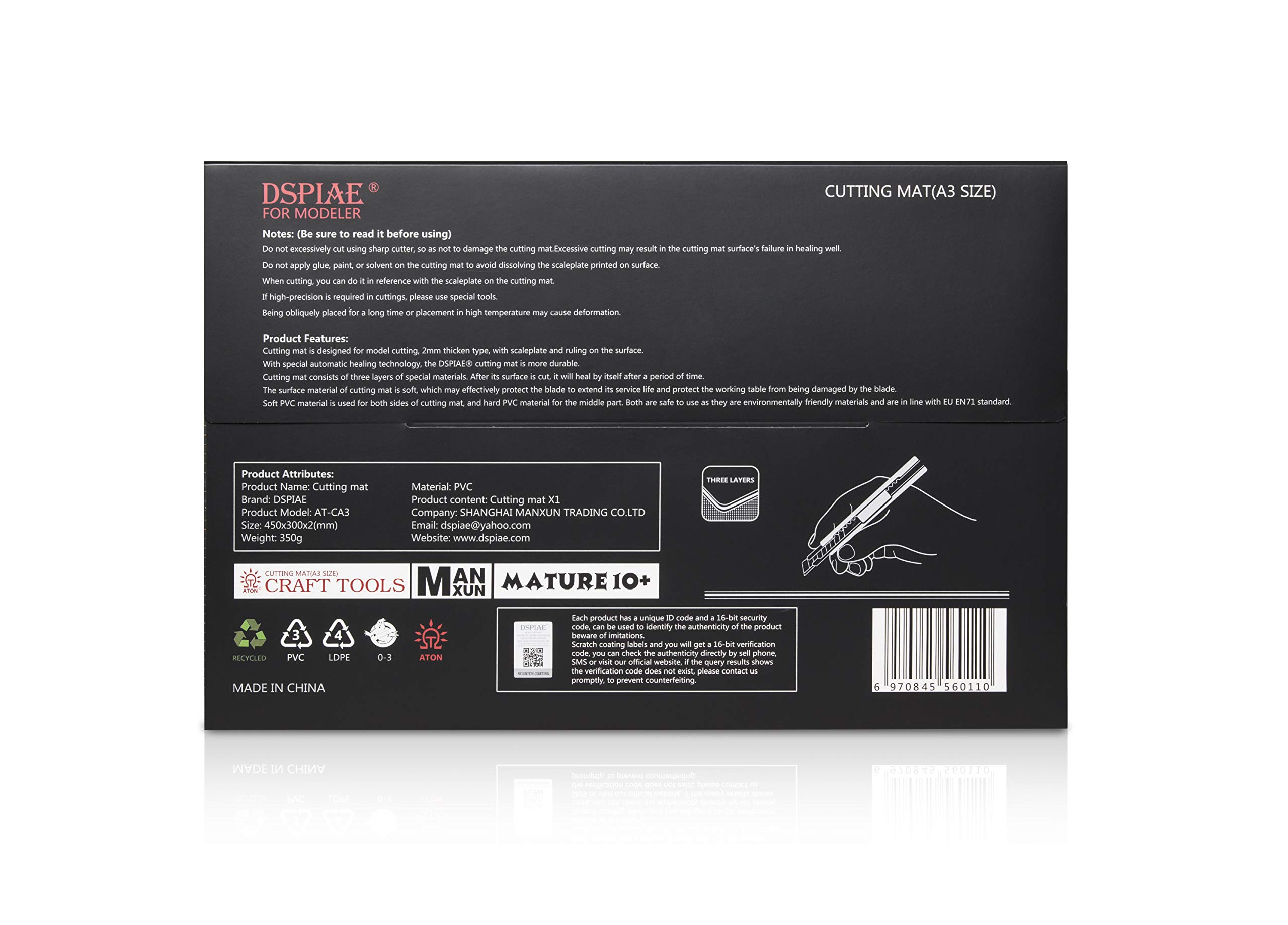 DSPIAE at-CA3 Tapis de découpe avec plaque graduée et règle sur la surface Format A3
