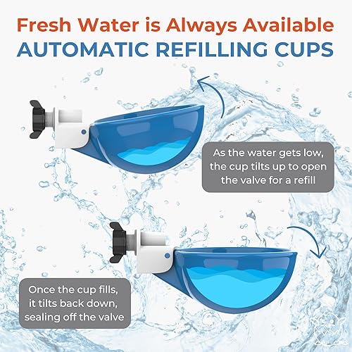 Miniatura 3 de Lil Clucker - Vasos de agua automáticos grandes azules adecuados para patos, gansos, pavos y conejos, kit de alimentador de agua, bebedero para aves