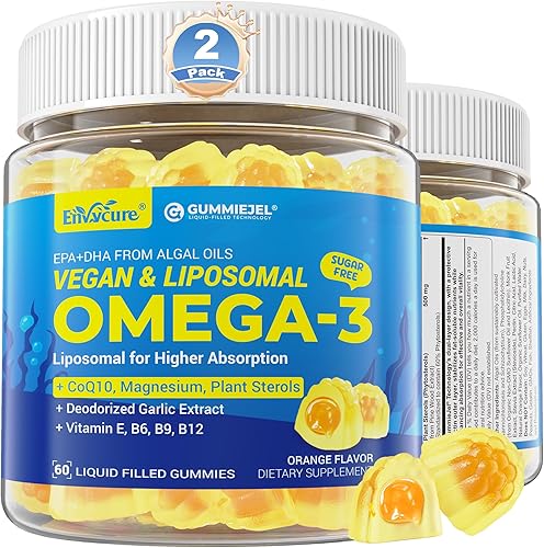 Gomitas veganas Omega-3 de 1000 mg + CoQ10+Magnesio - EPA 600 mg DHA 400 mg, aceite de pescado Omega 3 suplementos alternativos para mujeres,