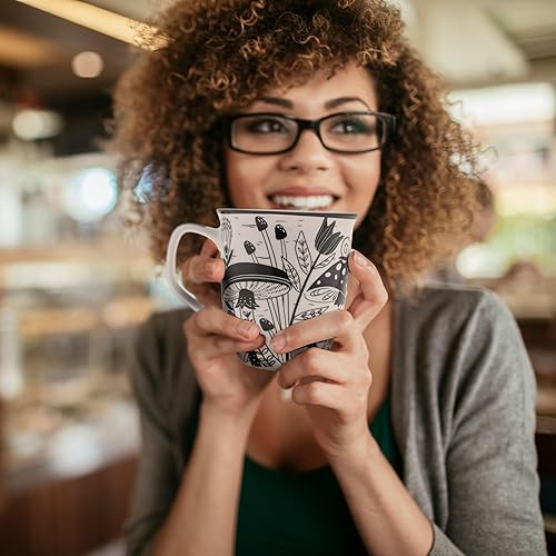 Vista 113 de Karma Gifts - Taza bohemia de 16 onzas, color blanco y negro, diseño de sirena, bonita taza de café y té, tazas de café de cerámica para mujeres