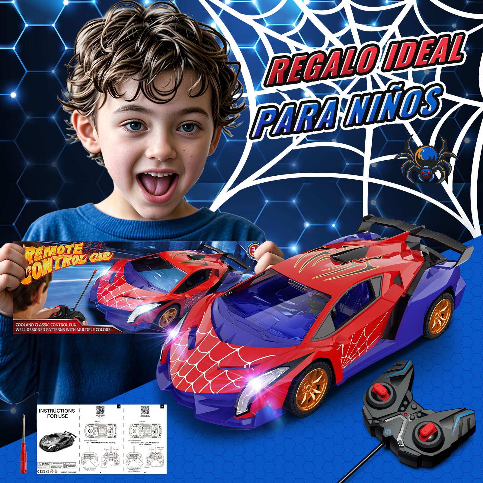 Coche Teledirigido Ojos Araña Luminosos & Diseño Telaraña, Coche Rc Drift Car 1:18, Juguetes Niños 3 4 5 6 7 8 9 10 11 12 Años Regalo para Niño de 3-12 Años Juegos Niños 3-12 Años Cumpleaños Navidad