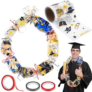 Gilprop Graduation Candy Leis 5.9'' x 65.6 ft Candy Lei Tubing 2025 Graduation Candy Lei Making Kit Supplies with 2 Color Ribbons for Class of 2025 Graduation Party Graduation Wreath DIY(Black, Red)