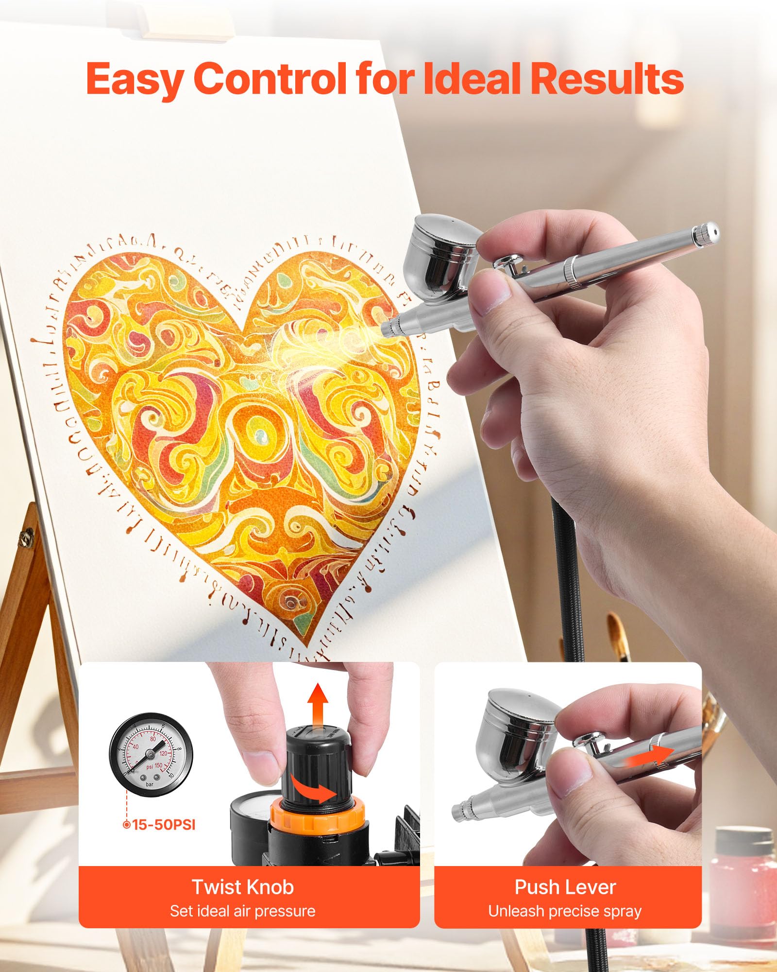 VEVOR Kit Aérographe avec Compresseur d’Air 1/6 HP, Compresseur Aérographe avec 3 Pistolets à Double Action,3 Buses, Tuyau, Peinture Acrylique, 2 Ventilateurs, Décoration Pâtisserie Onglerie