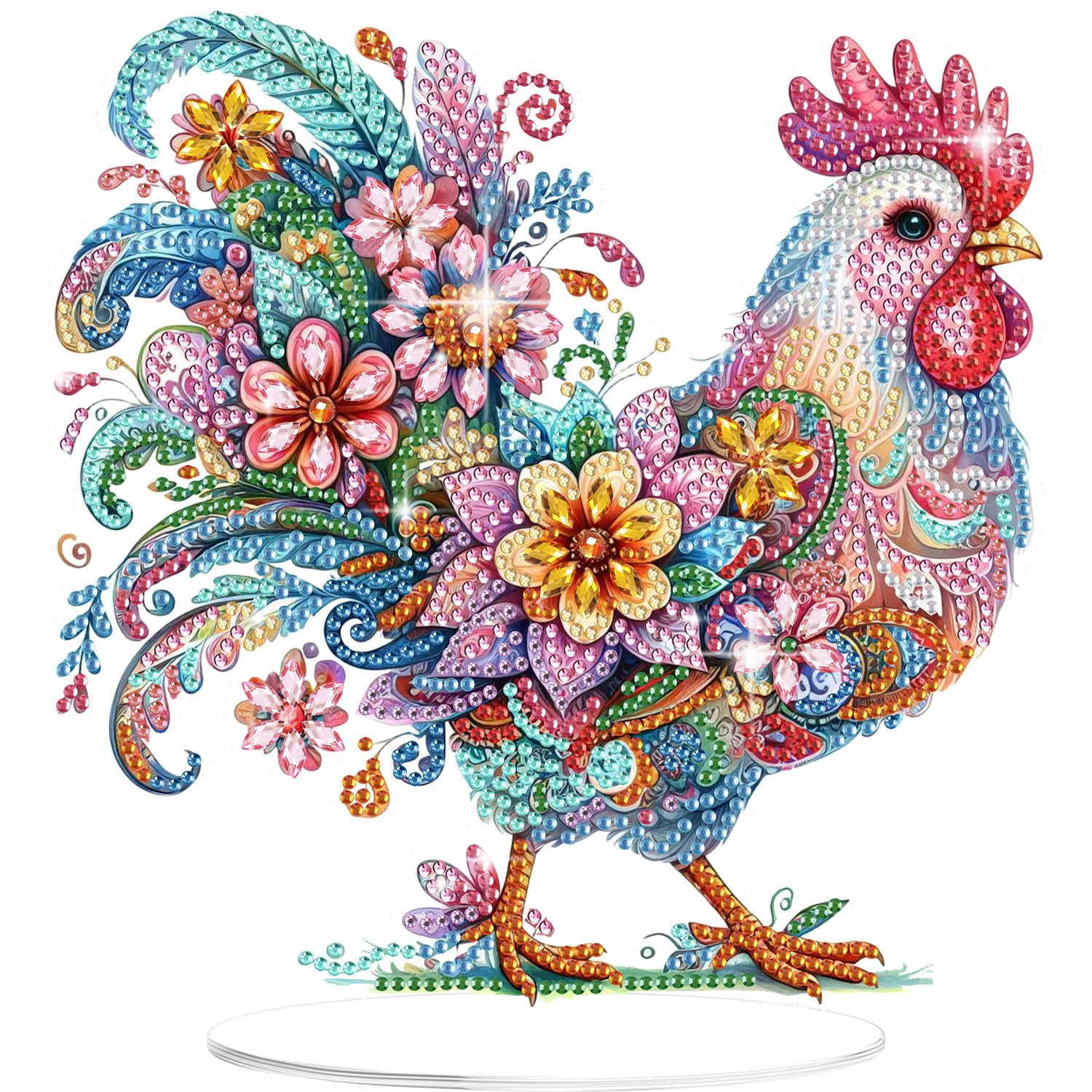 Lxmsja Diamond Art Chicken Desktop Ornaments, Special Shaped 5D Diamond Painting Kits for Adults Beginners Kids, Animals Crystal Gem Art Painting Kits for Home Table Decor Crafts Gifts