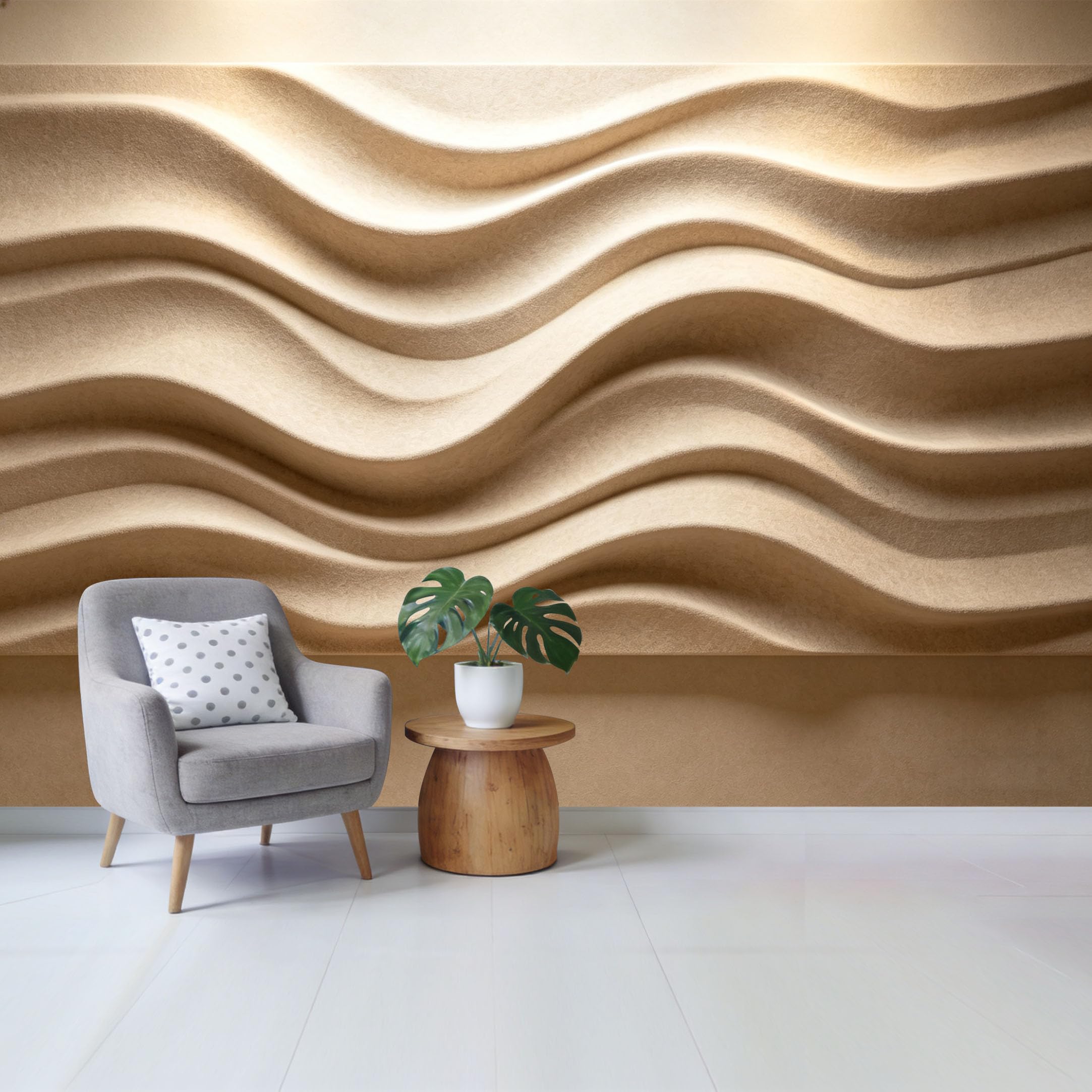 Qzlithotic Yq2605250347 Custom Size Wall Mural Beige 3D Wavy Lines Abstract Minimalist Textured Surface Selfadhesive Wall Fabric Removable Wallpaper For Home Office Decor