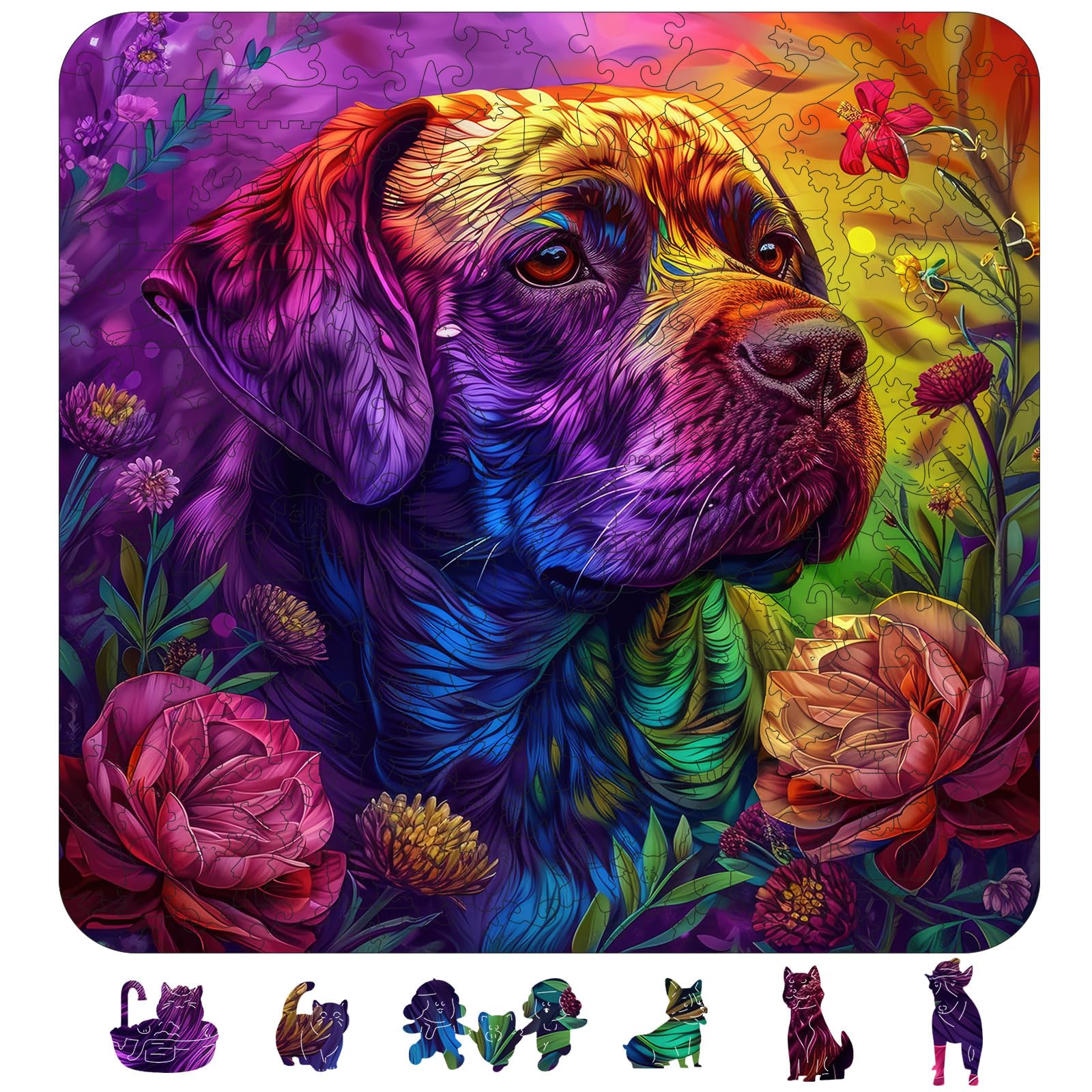 Qiuenisray Wooden Puzzles for Adults, Painted Labrador Jigsaw Puzzle 200 Pieces, FSC Certified Unique Shape Animal Wood Adult Puzzles, Best Gift for