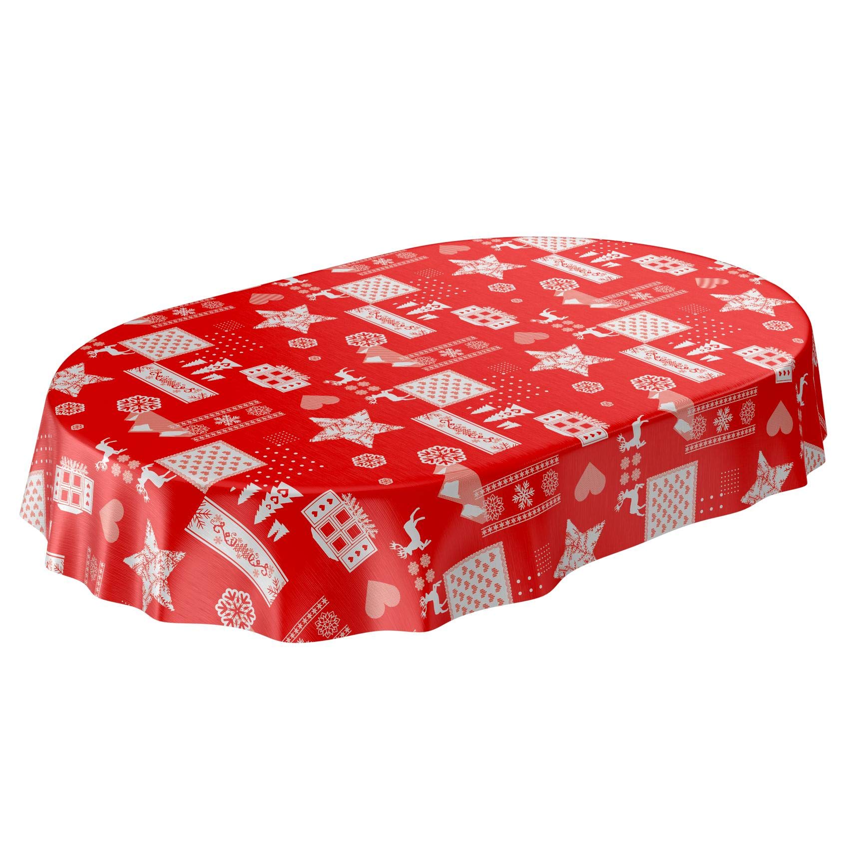 ANRO Wachstuchtischdecke Weihnachten Rot – 180x140 Cm, Wasserdicht & Pflegeleicht