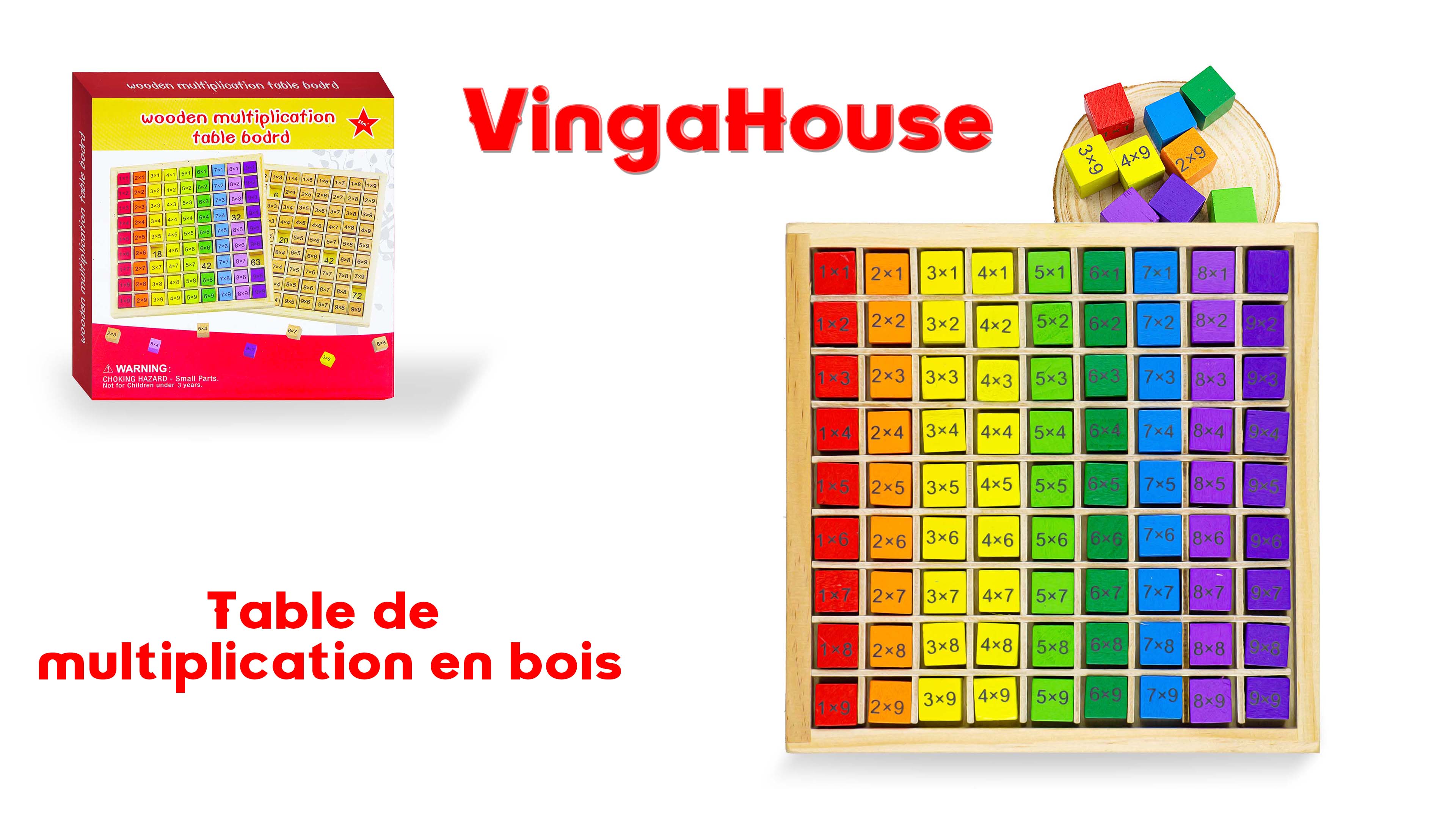 Table De Multiplication En Bois - Jeu Éducatif Montessori - Apprentissage Mathématique Enfant 3 Ans Et Plus - Kiuiom
