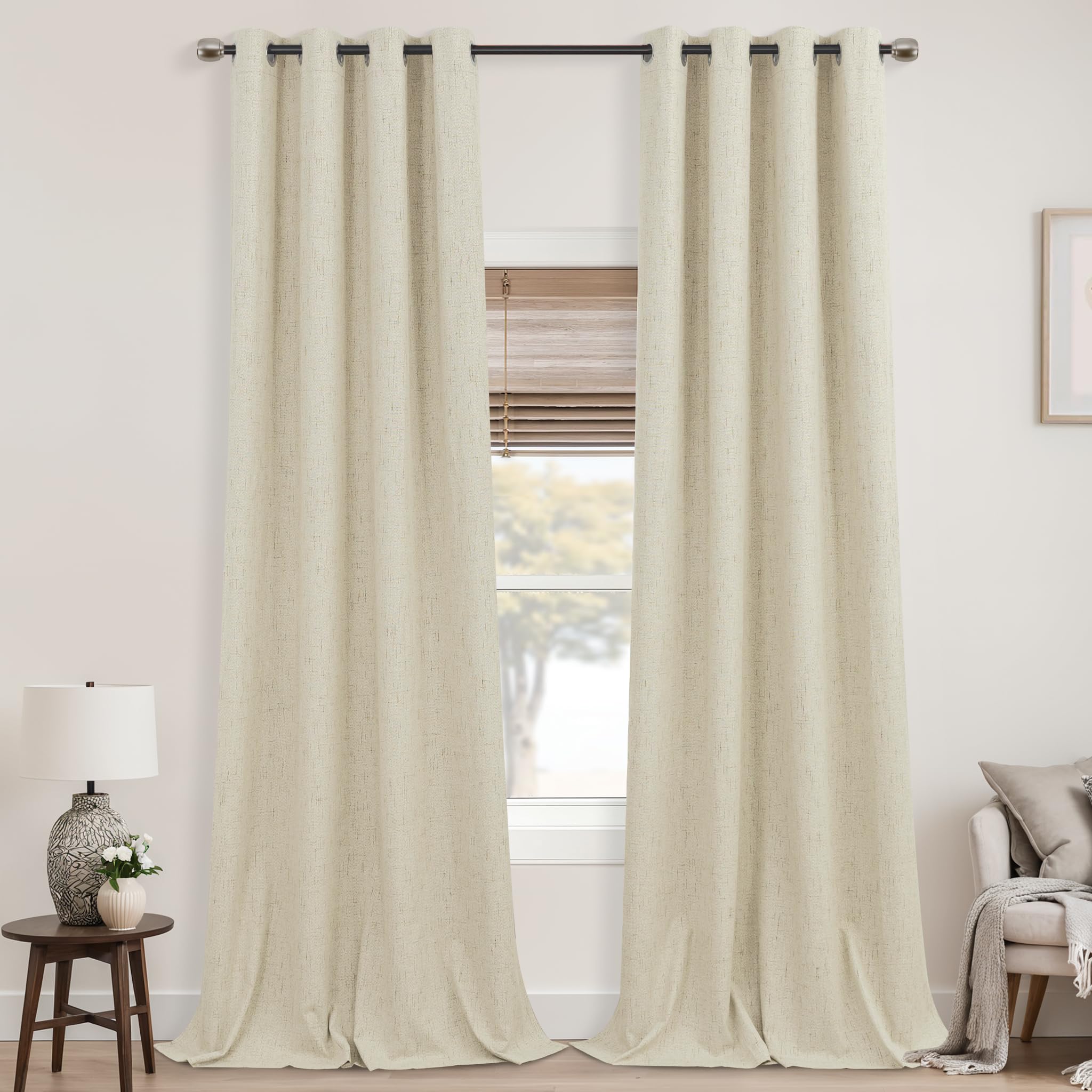 108 Inch Curtains,Light Blocking Thermal Insulated Black Out Summer Heat Blocking High Ceiling Linen Blackout Extra Long Curtains Drapes 108 Inches