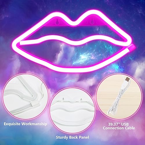 Miniatura 4 de Letrero de neón de labios rosados, luz de neón LED sexy para decoración de pared de bar, luz rosa para decoraciones de San Valentín, alimentada por