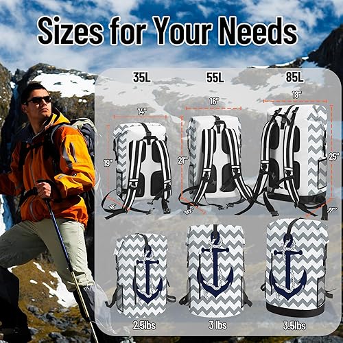 Miniatura 3 de Bolsa seca impermeable resistente para kayak, senderismo, ancla náutica, azul marino, gris, a rayas, bolsa de cierre enrollable - Mochila