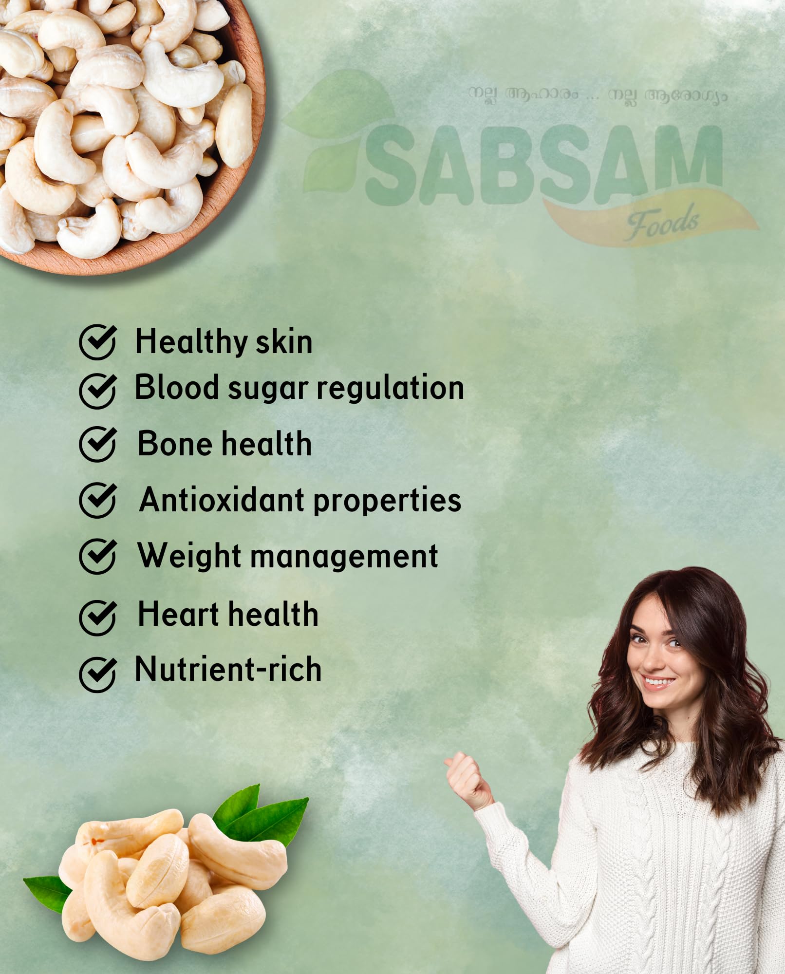 SABSAM FOODS CASHEW NUT|FULL OF NUTRIENTS|PACK OFF 500gm