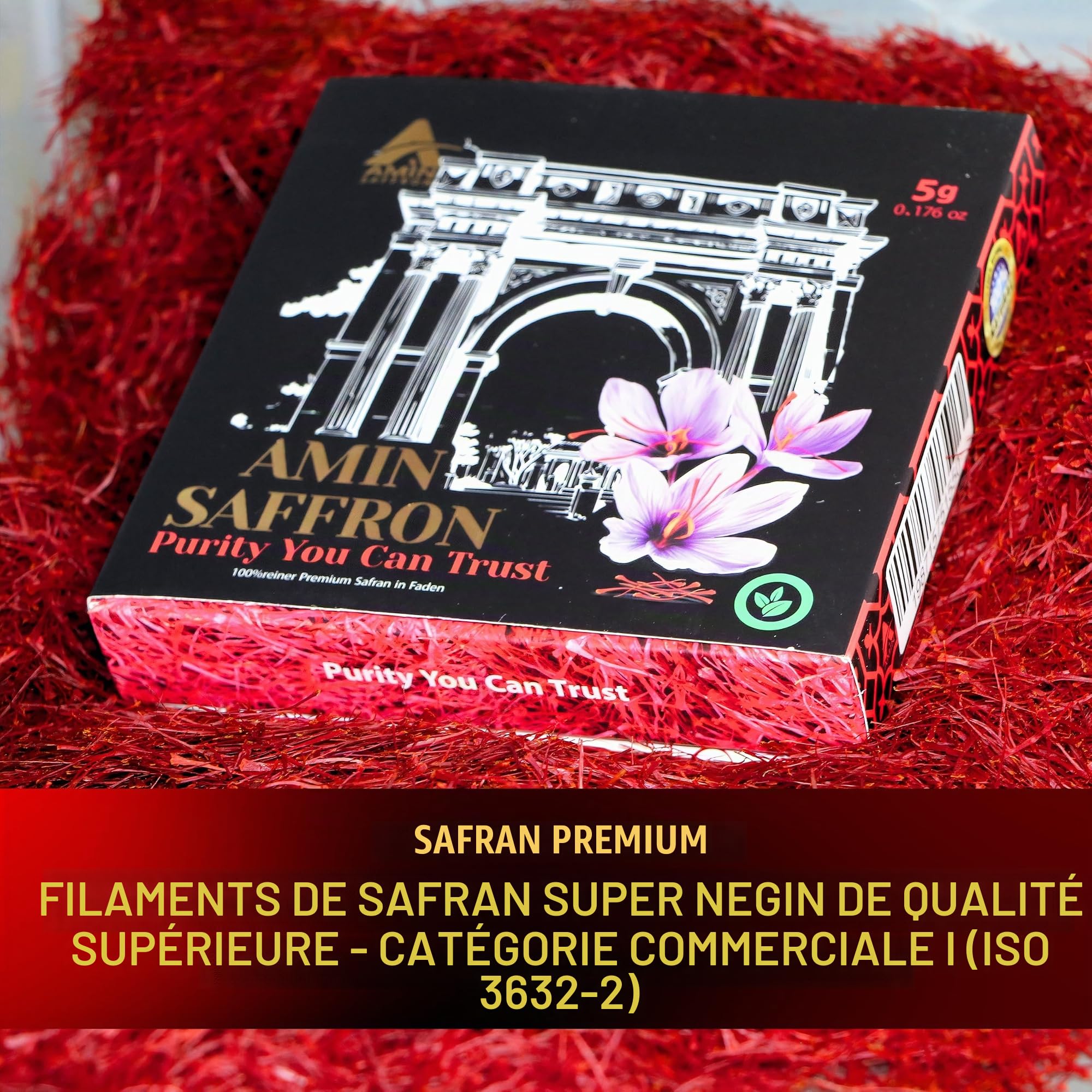Amin Saffron Threads | Premium (Super Negin) Quality Saffron | 100 % naturel, harvested à la main et testé en laboratoire (5 g)