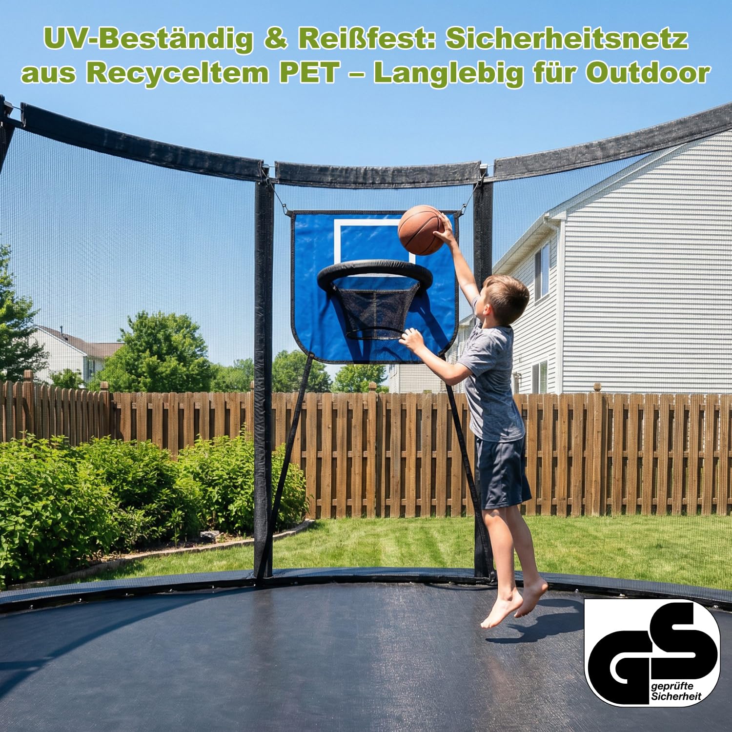 Devoko Outdoor Trampolin mit Basketballkorb & Sicherheitsnetz - 150 kg Maximalgewicht - Ø 228/305/366/427 cm - Robuster Garten-Trampolinspaß für Kinder und Erwachsene