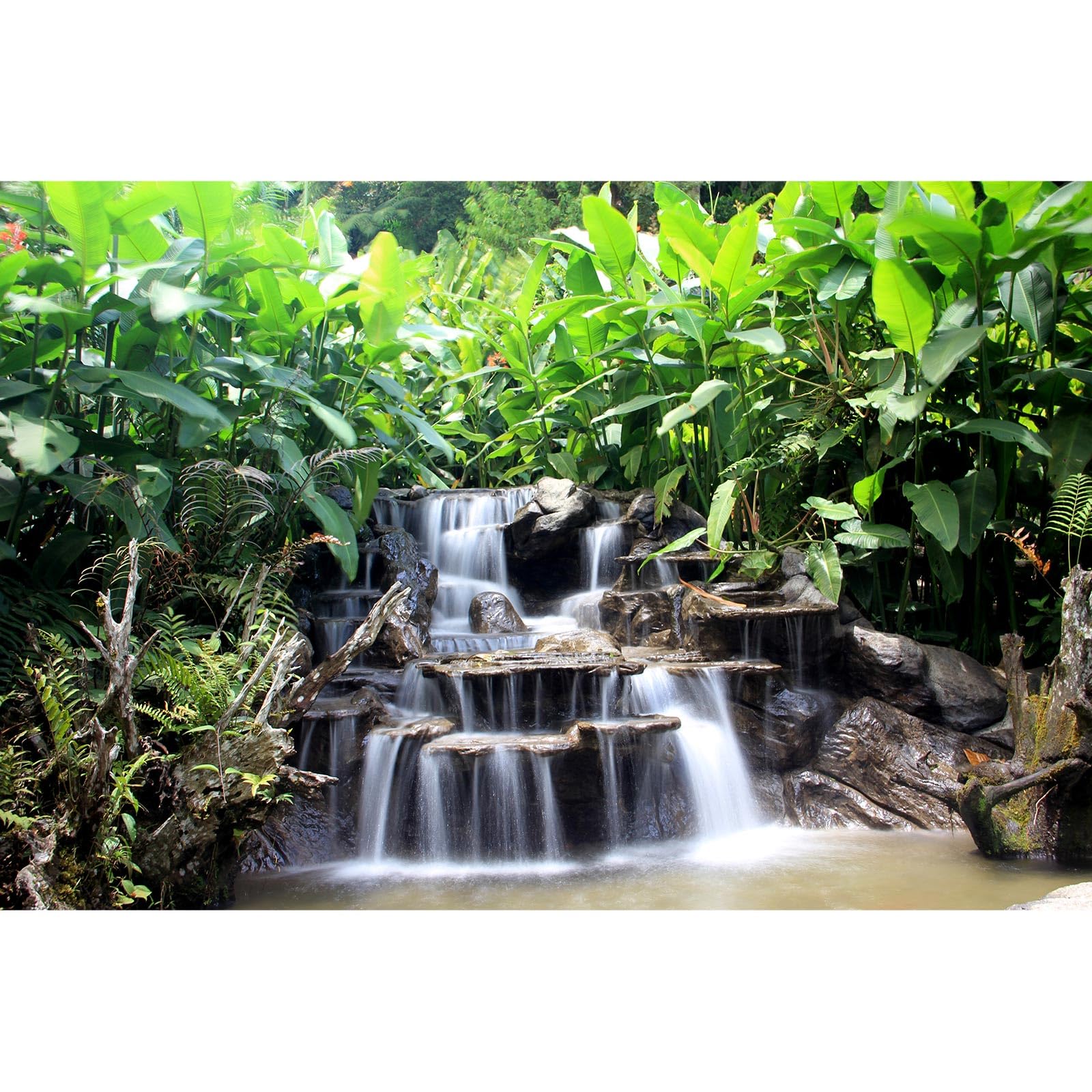 Waterfall Aquarium Background Garden Style Lush Green Plants Terrarium Backgrounds Cascading Falls Stream Jungle Rocks Fish Tank Background Garden View Landscape Reptile Tank Backgrounds 36x18in