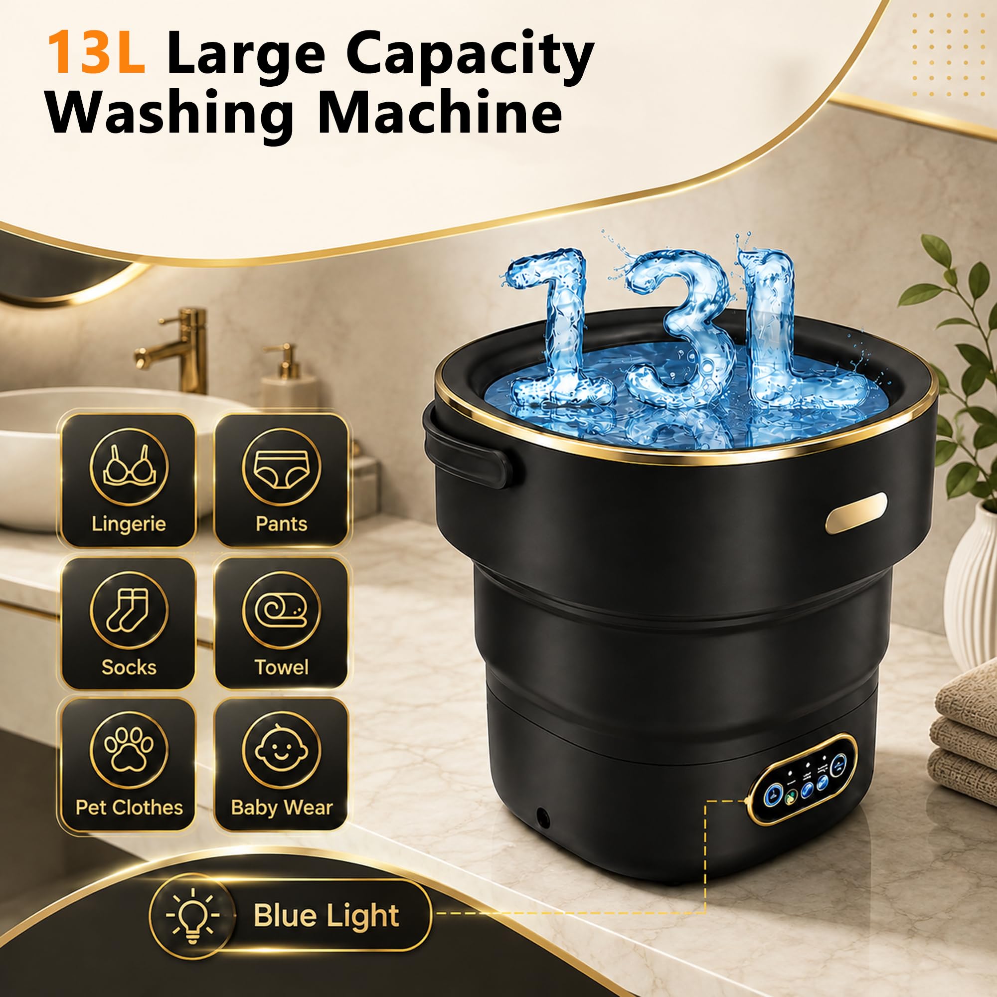 Mini lavatrice pieghevole 13L portatile con centrifuga per campeggio