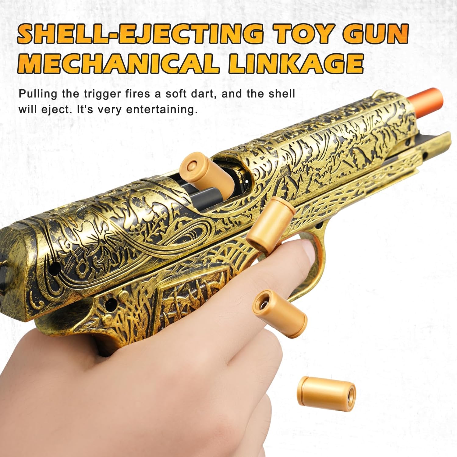 Toy Gun, 1911 Semi Auto Pistol Gun Toy for Boys, Empty Shell Ejecting Toy Gun with 120 Soft Bullets, Realistic Gun Toy Model, Kids Plastic Toy Pistol for 8+ (Gold)