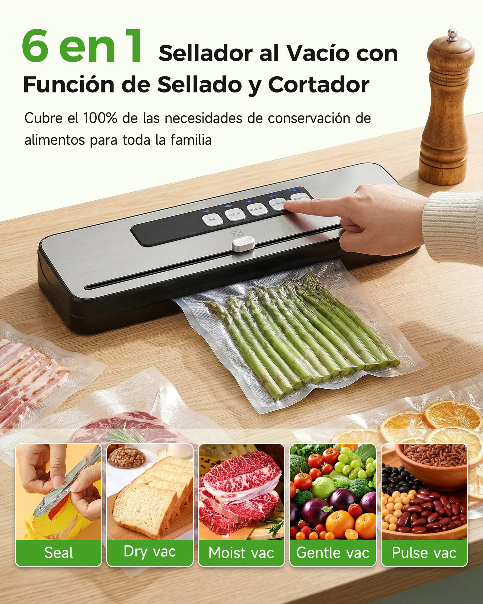 WOOX Envasadora al Vacío, Máquina Envasadora al Vacio Domestica Rápida y Compacta, Incluye 10 Bolsas, Alta Velocidad de Trabajo Continuo, para la conservación de alimentos secos y húmedos