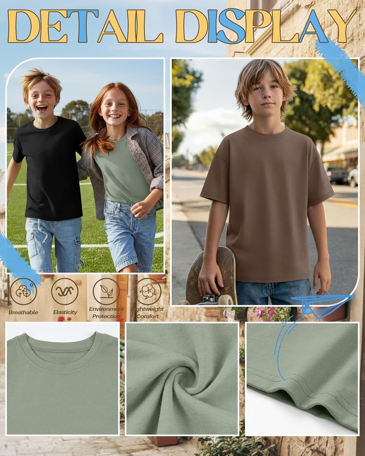 3 Pack Boys Short Sleeve Shirts Kids Loose Fit Crewneck Tops Casual Summer Basic Tee