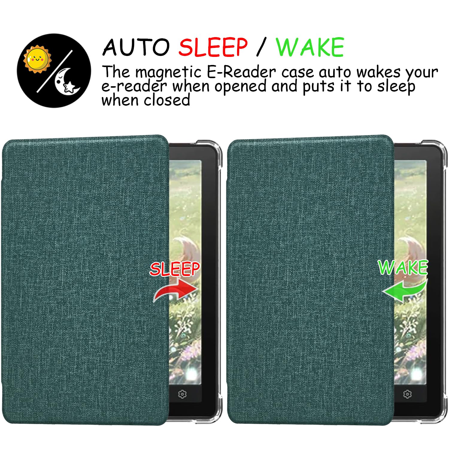 Transparent TPU Back Case for 6'' Bigme B6 Color/Bigme B6 Ultra-Thin Lightweight Enhanced Auto Sleep/Wake Cover with Thickened Corners, Magnetic Closure (Sage Green) - 4