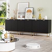 Vista 11 de Scurrty Aparador de Buffet, Juego de 2 Armarios de Buffet con Almacenamiento, Aparador de Almacenamiento con Estante Ajustable, Armario de Acento