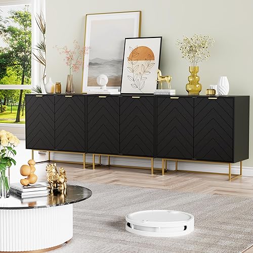 Miniatura 11 de Scurrty Aparador de Buffet, Juego de 2 Armarios de Buffet con Almacenamiento, Aparador de Almacenamiento con Estante Ajustable, Armario de Acento