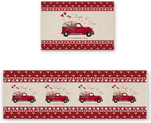 Briskdecor Juego de 2 alfombras y tapetes de cocina para el día de San Valentín organización de cocina absorbente antideslizante lavable decoración