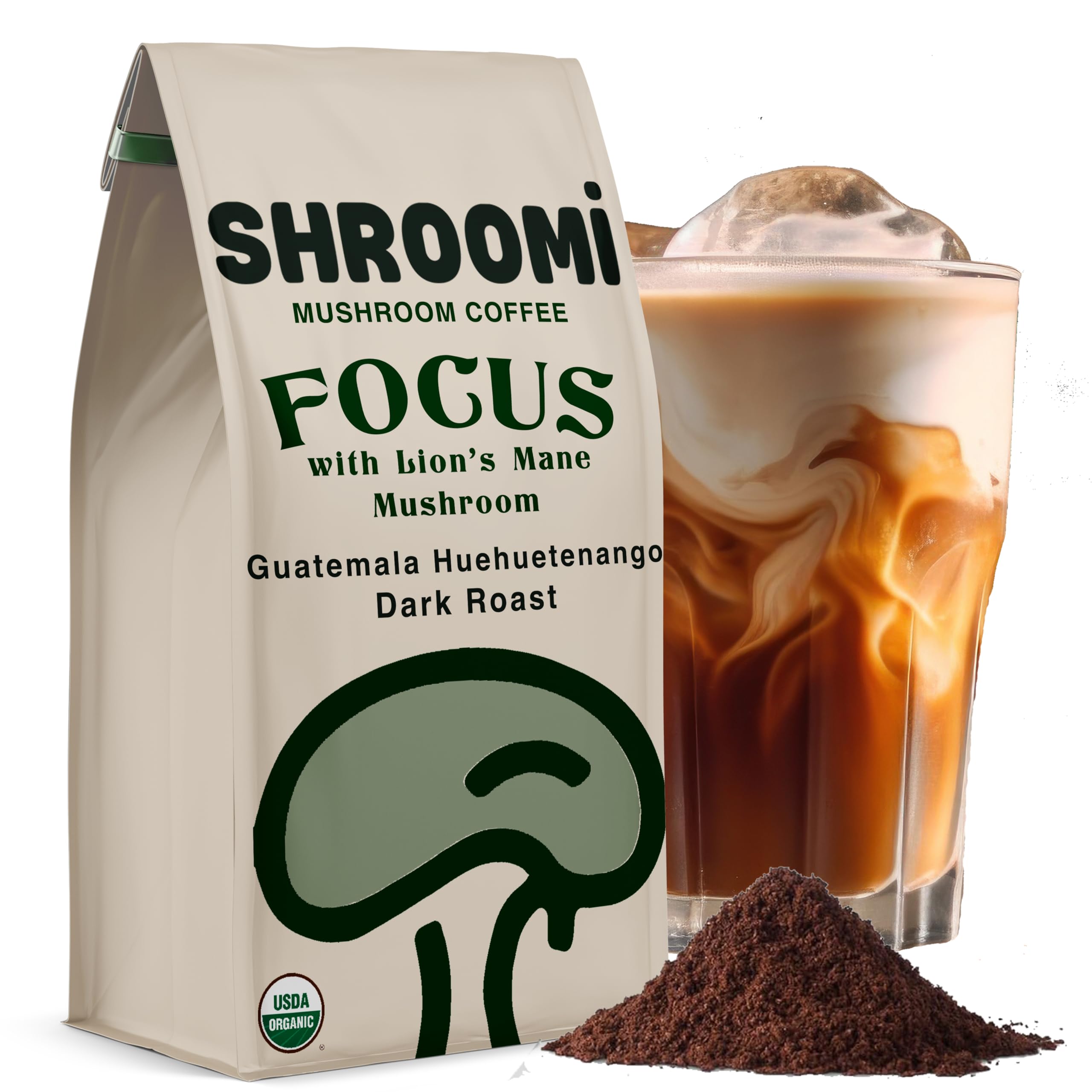 Award-Winning Shroomi Mental Performance Coffee | Organic Fair Trade Dark Roast Guatemala | 16,000mg Fruiting Body Mushrooms | Focus & Clarity | 10oz Ground